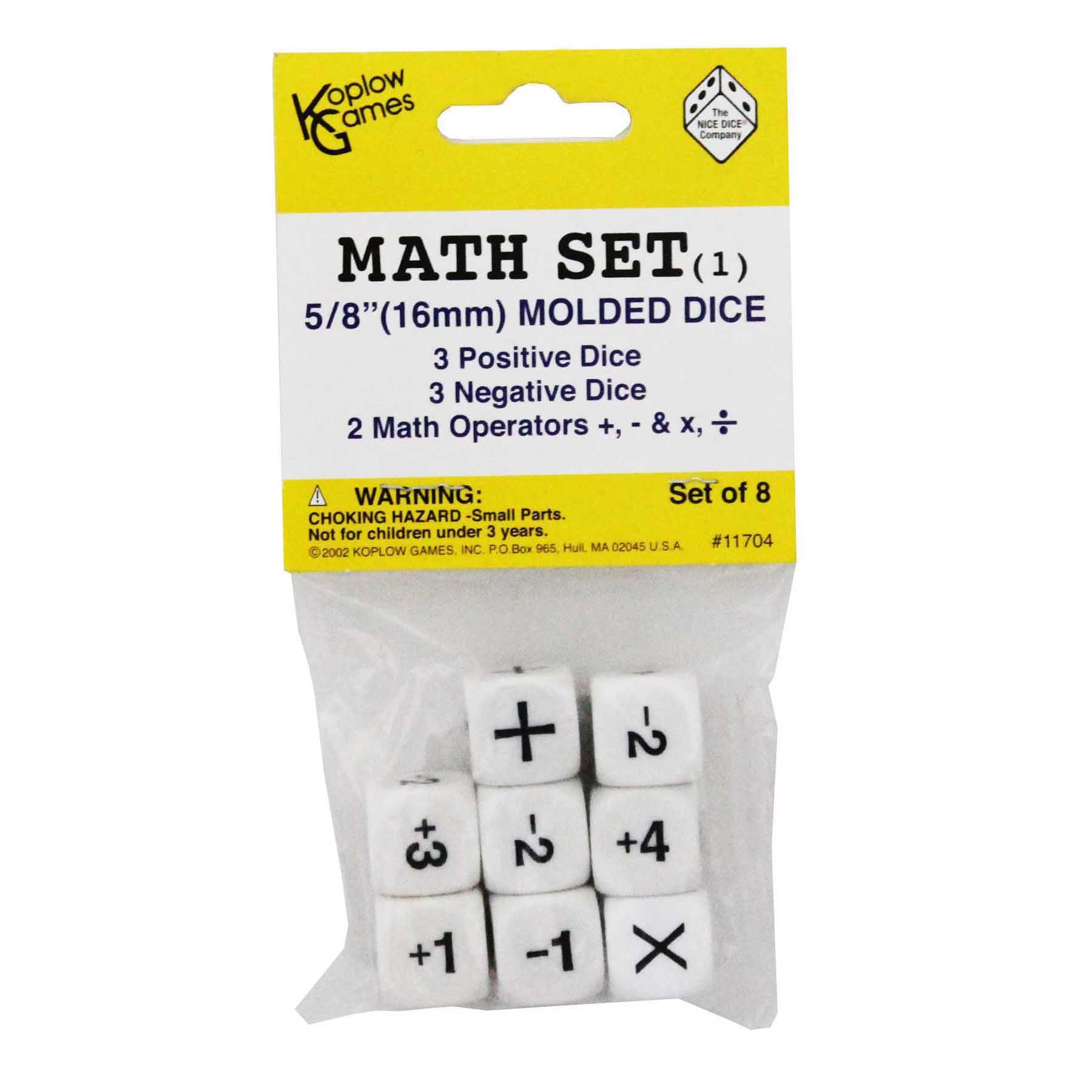 Positive/Negative Dice Set, 8 Per Set, 6 Sets