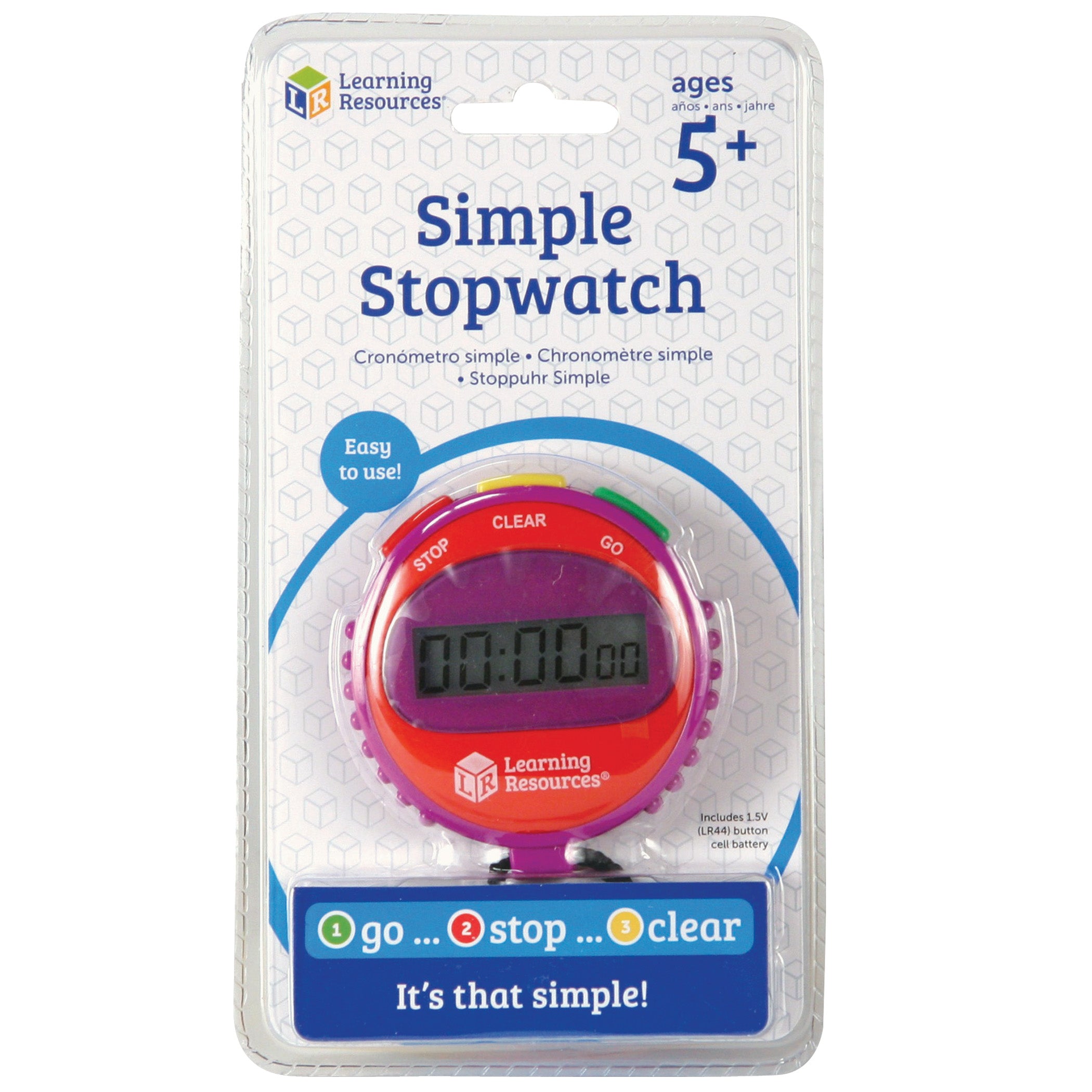 Simple Stopwatch, Red, Blue, Green, Pack of 12