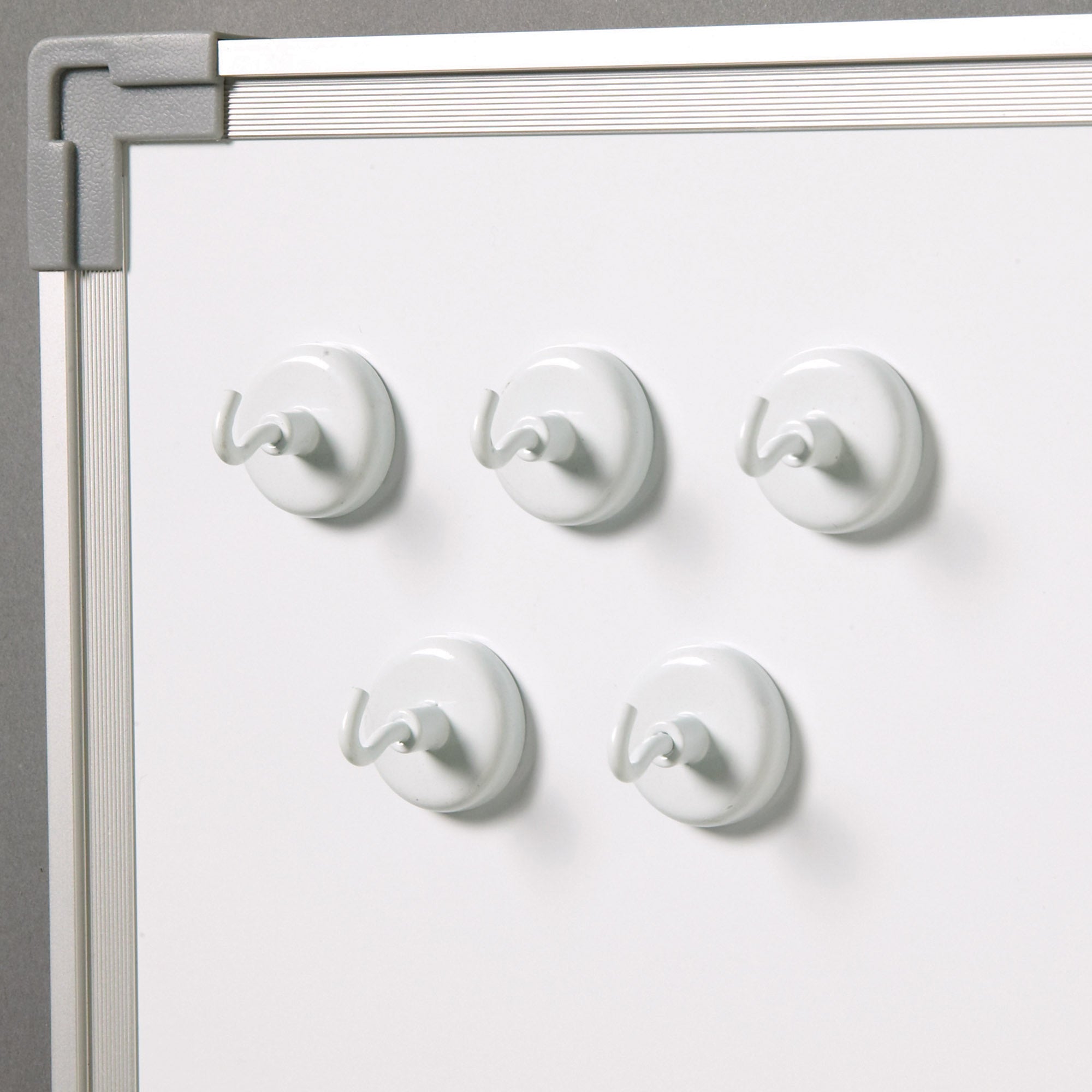 Magnetic Hooks, 1.25" Diameter, White, 5 Per Pack, 2 Packs