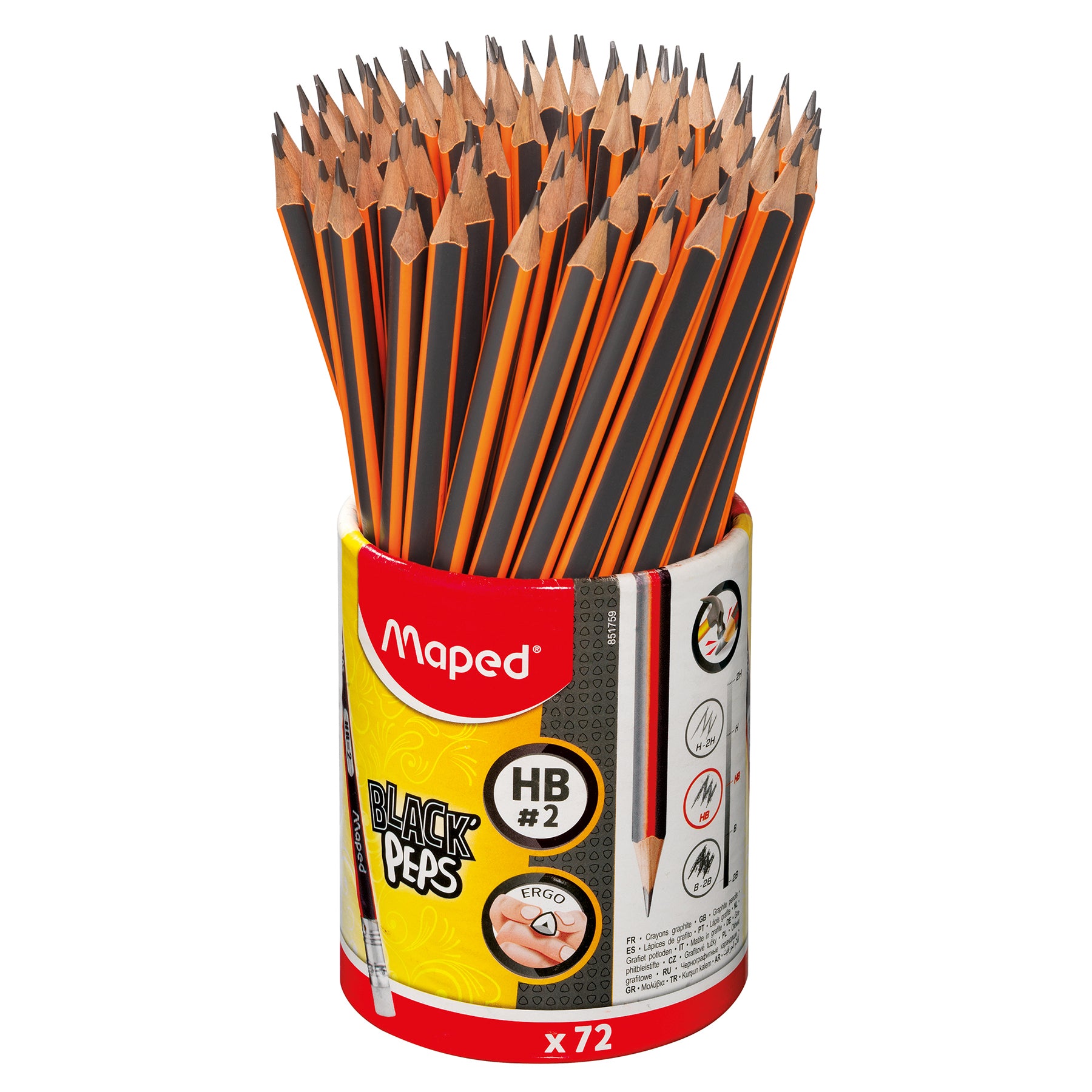 Black'Peps Triangular Graphite #2 Pencils School Pack, Pack of 72