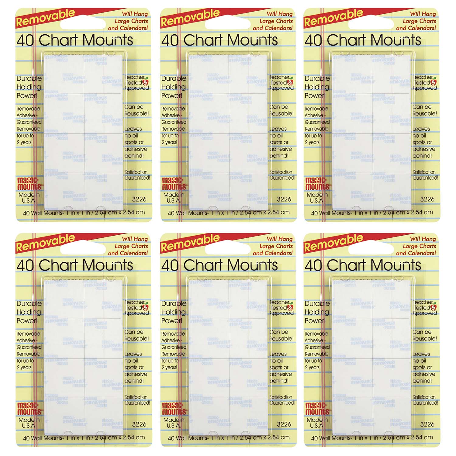 Chart Mounts, 1" x 1", 40 Per Pack, 6 Packs