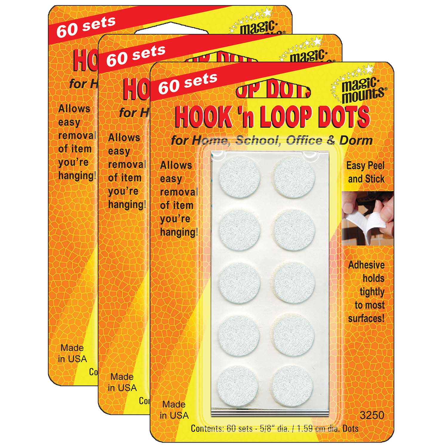 Hook 'n Loop, 5/8" Dots, 60 Sets Per Pack, 3 Packs