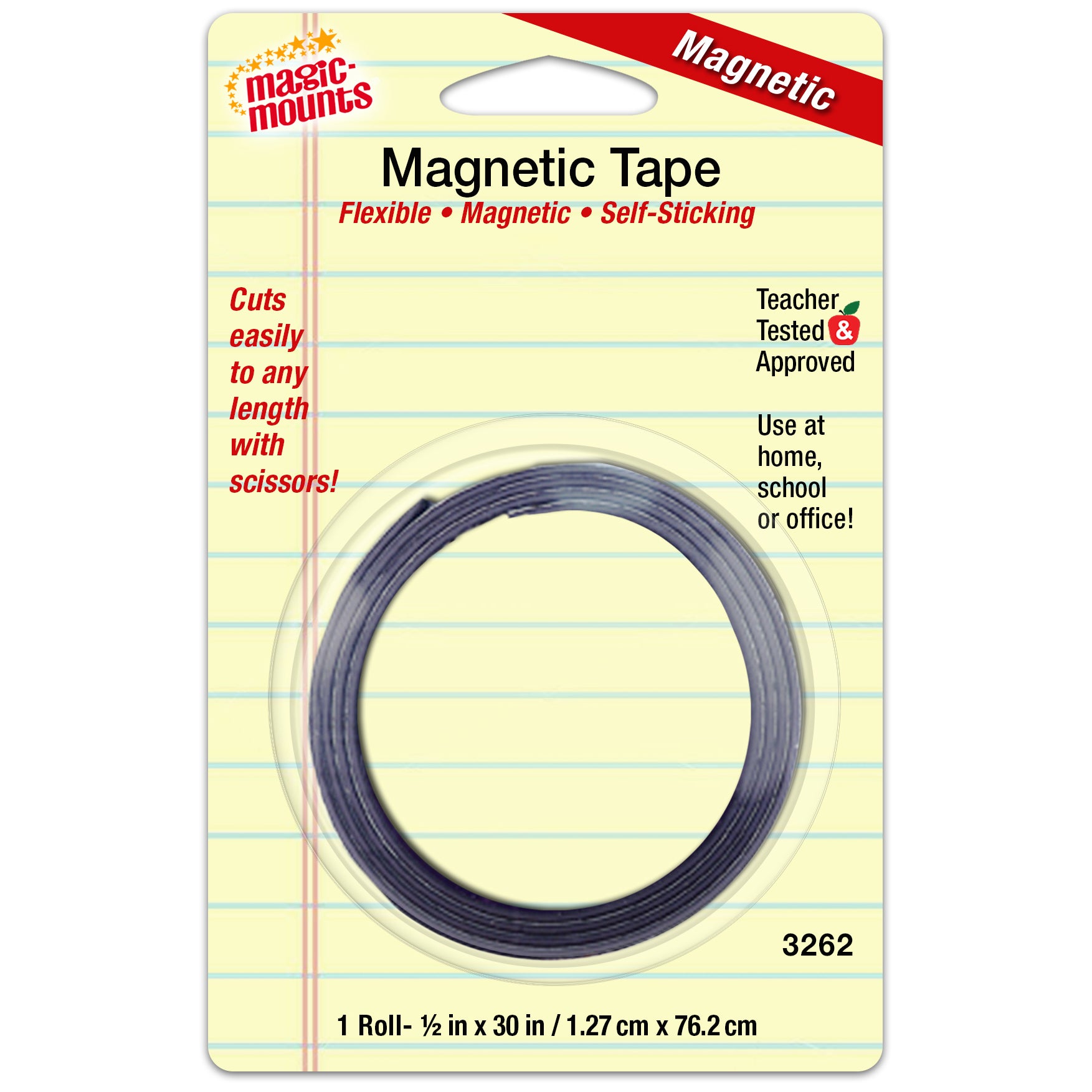 Self-Sticking Magnetic Tape Roll, 1/2" x 30", Pack of 12