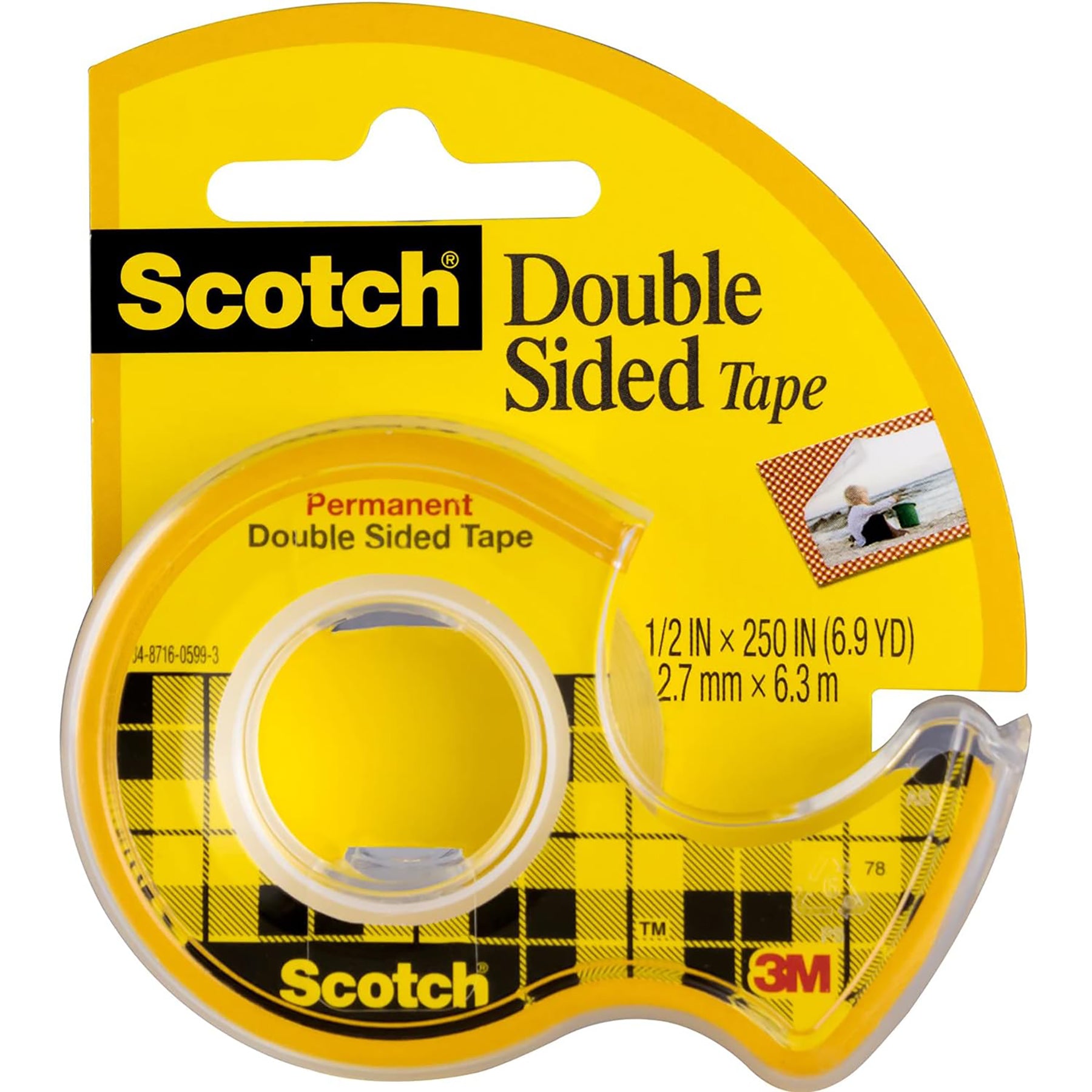 Double Sided Tape Dispenser Rolls, 1/2" x 250", 6 Rolls