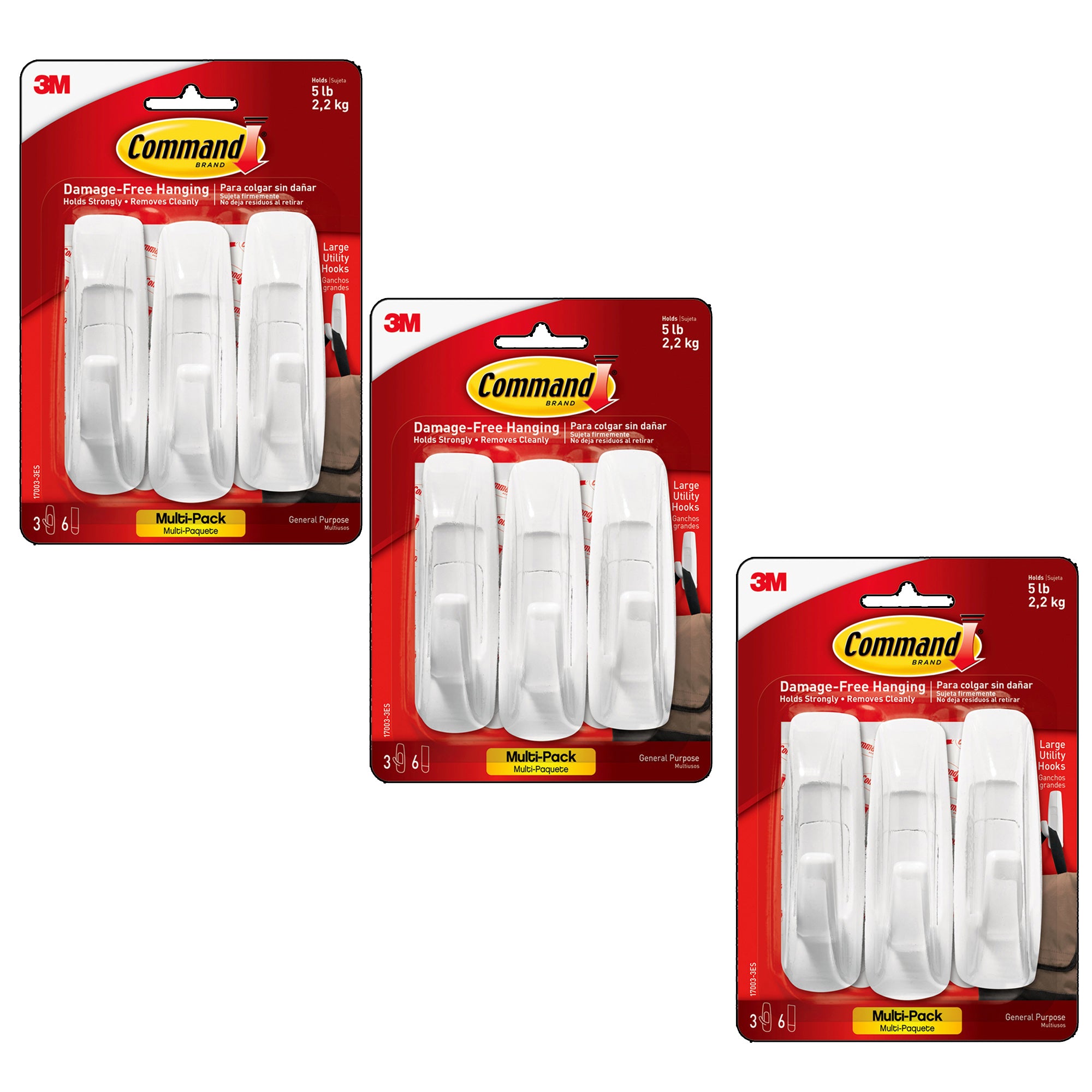 Command™ Large Utility Hooks Multi-Pack, 3 Per Pack, 3 Packs