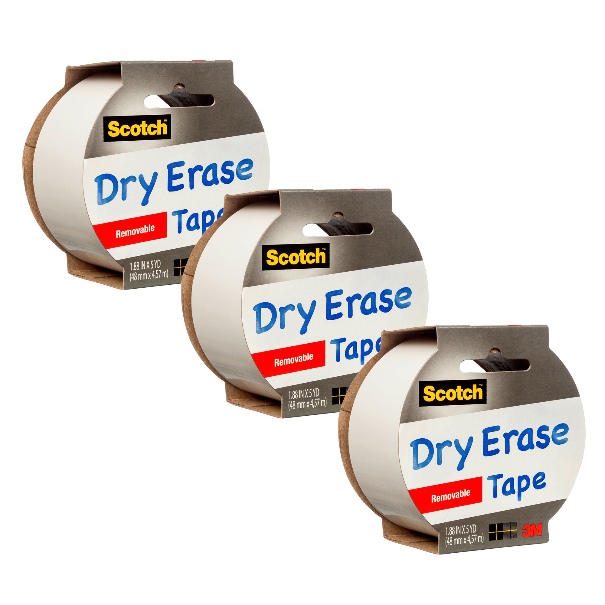 Dry Erase Tape, 1.88" x 5yd, Pack of 3