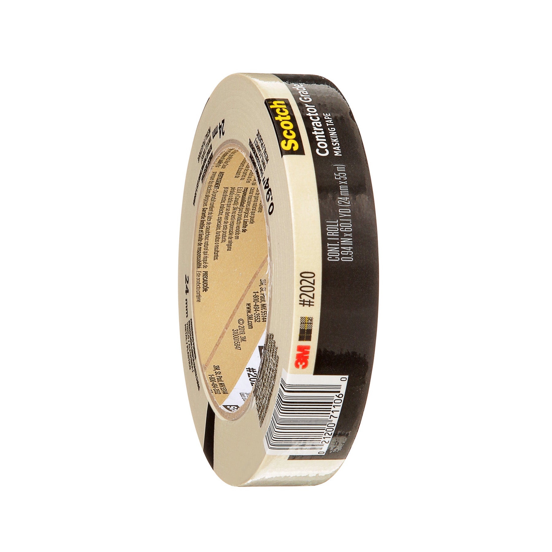 Contractor Grade Masking Tape, 0.94 in x 60.1 yd (24mm x 55m), Pack of 6