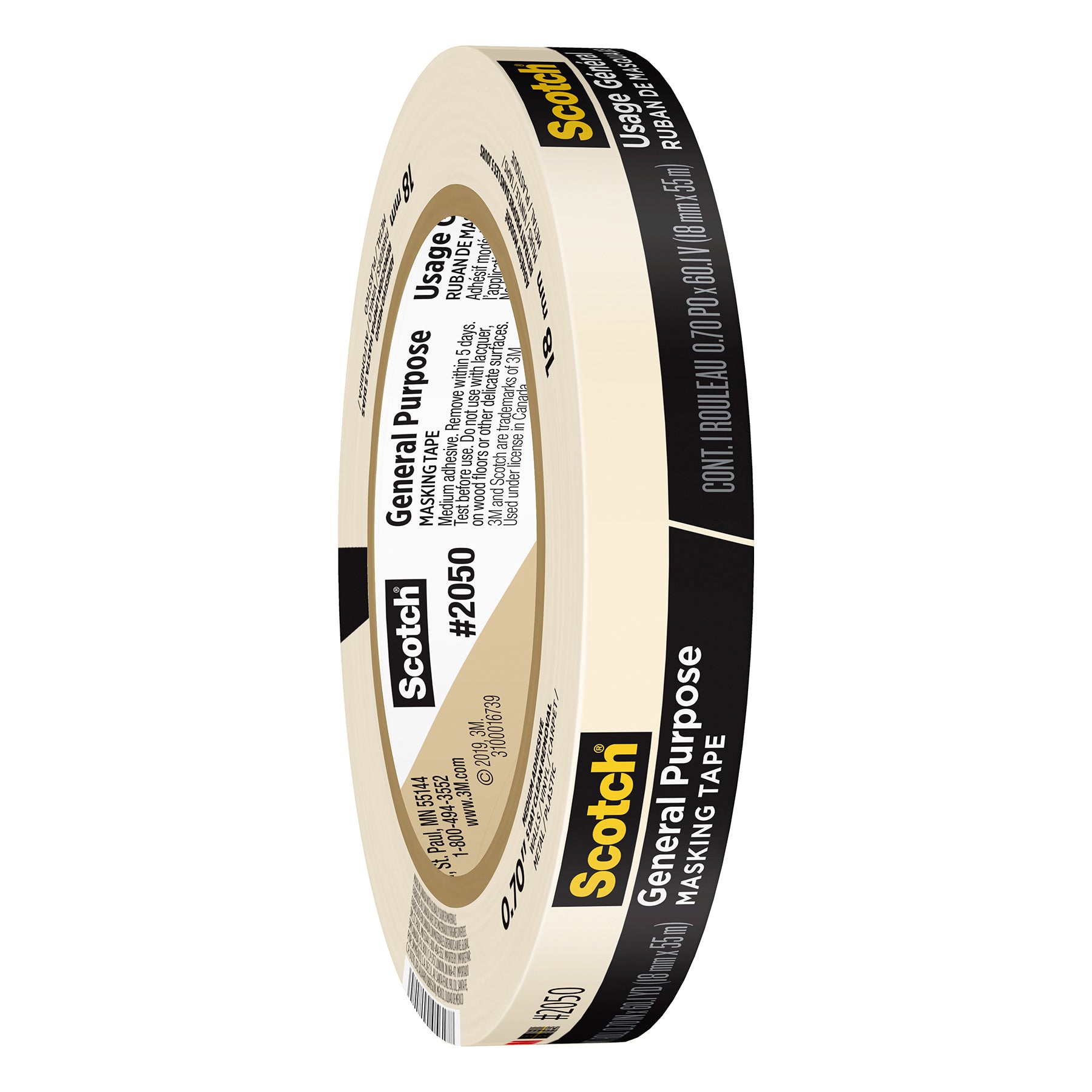 General Purpose Masking Tape, 0.70 in x 60.1 yd (18mm x 55m), 6 Rolls