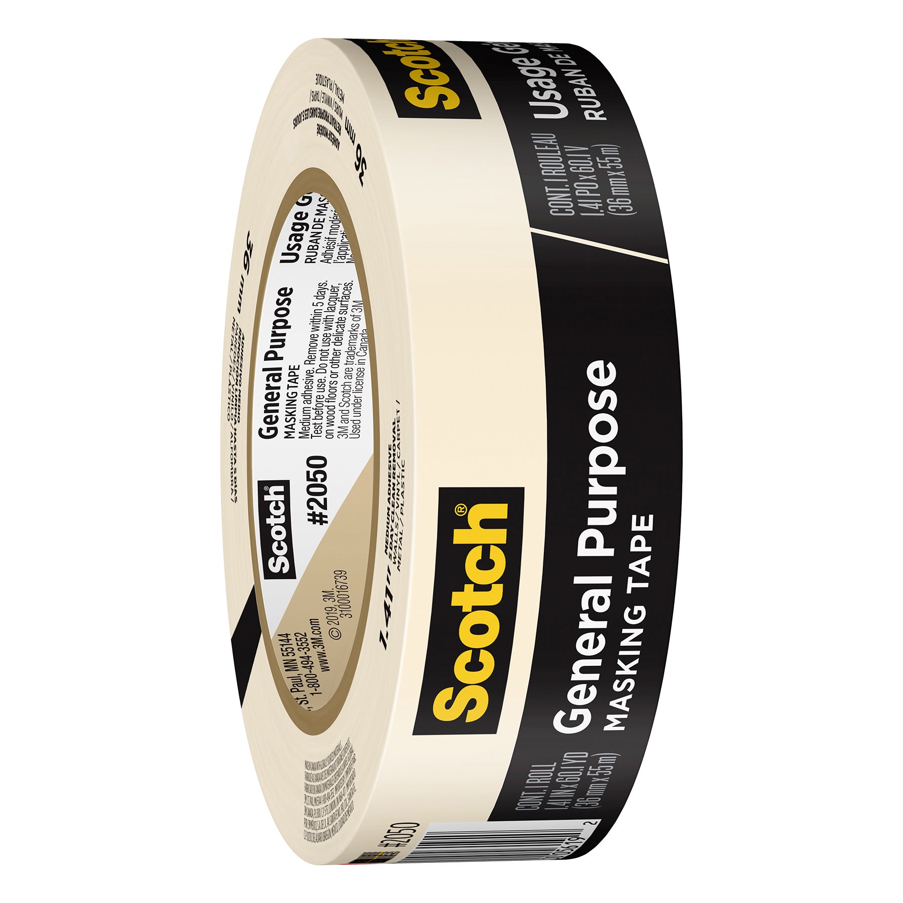 General Purpose Masking Tape, 1.41 in x 60.1 yd (36mm x 55m), 3 Rolls