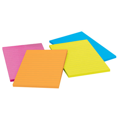 Super Sticky Notes, 4" x 6", Rio de Janeiro Collection, Lined, 4 Pads/Pack, 2 Packs - A1 School Supplies