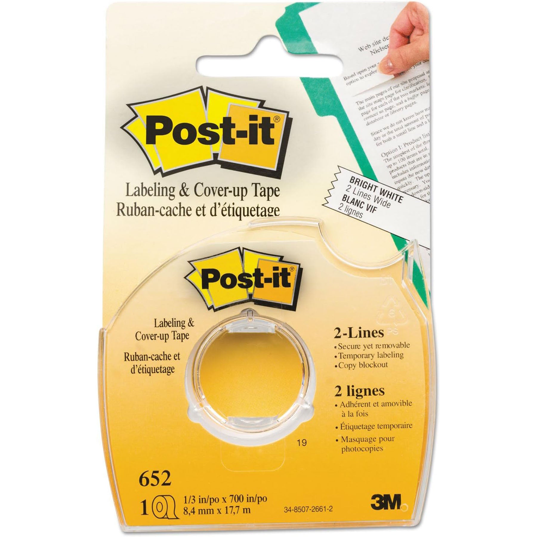 Labeling & Cover-Up Tape Roll, 2-Lines, White, 1/3" x 700", Pack of 6