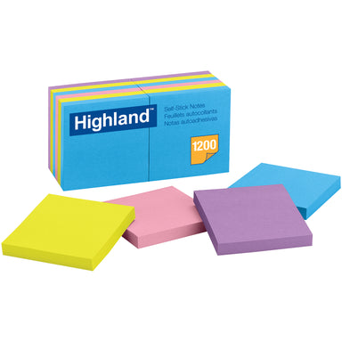 Self-Stick Removable Notes, 3" x 3", Assorted Colors, 12 Pads/Pack, 2 Packs - A1 School Supplies