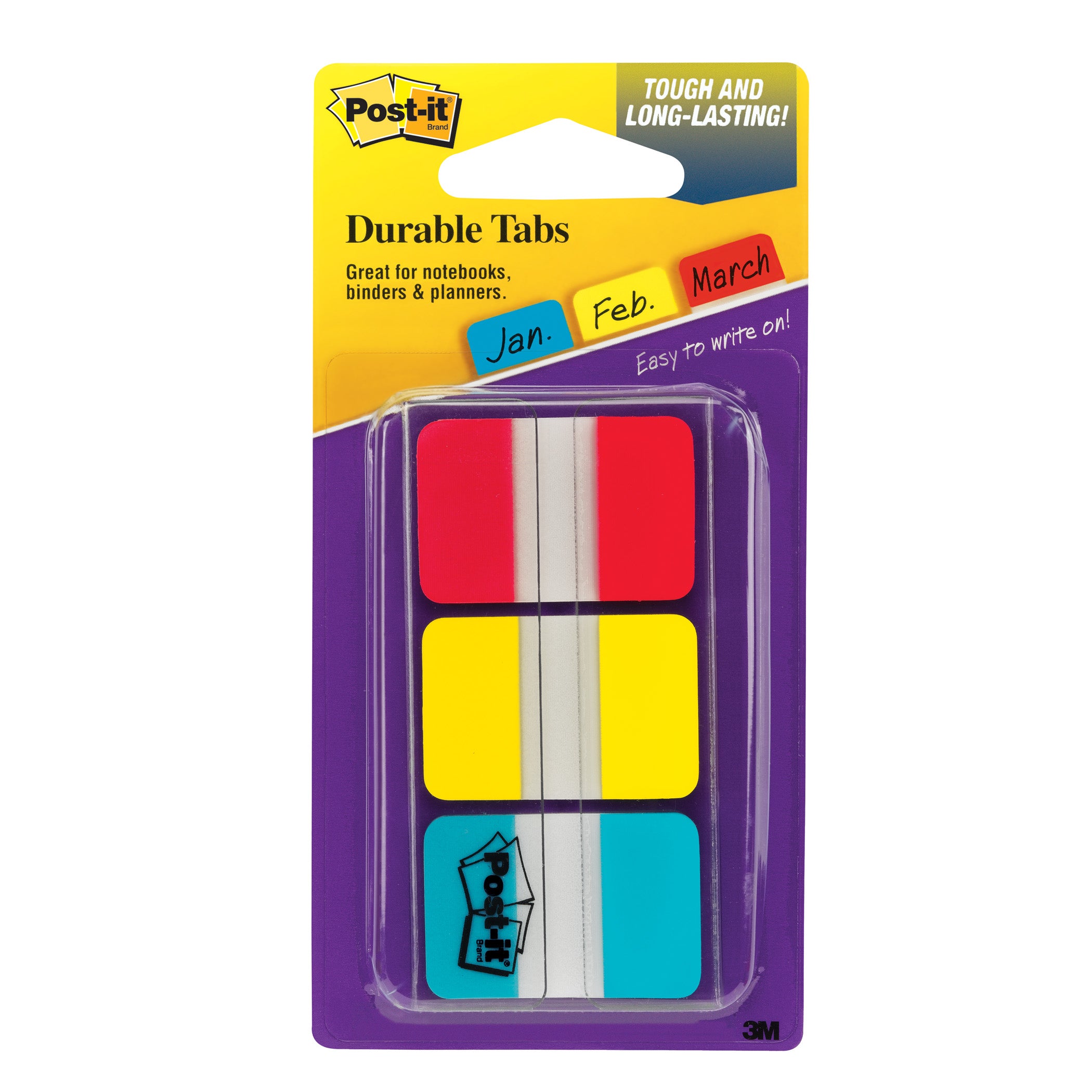 Tabs, 1" Solid, Red, Yellow, Blue, 66 Tabs & Dispenser Per Pack, 3 Packs