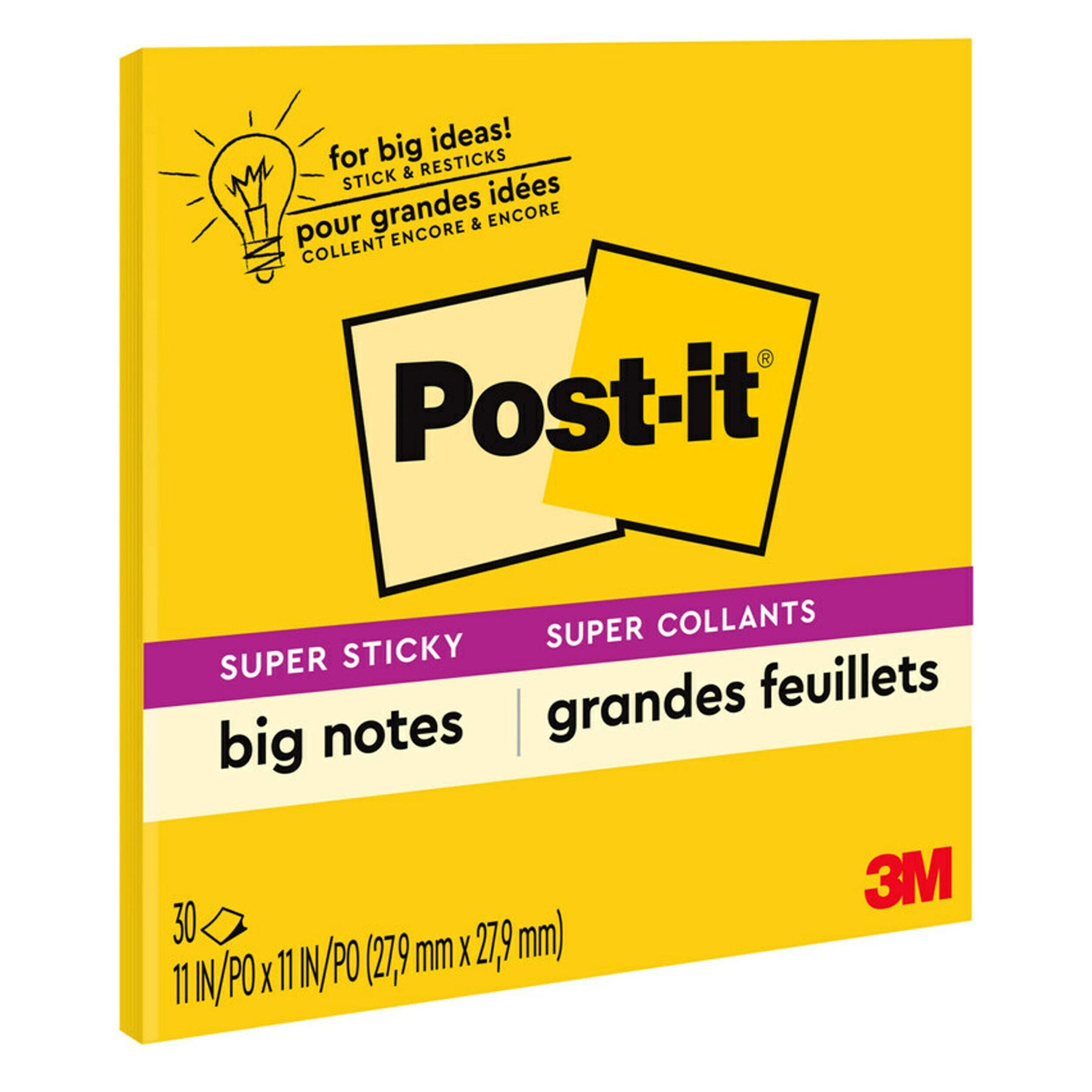 Super Sticky Big Note, 11 in. x 11 in., Yellow, 30 Sheets/Pad, Pack of 3