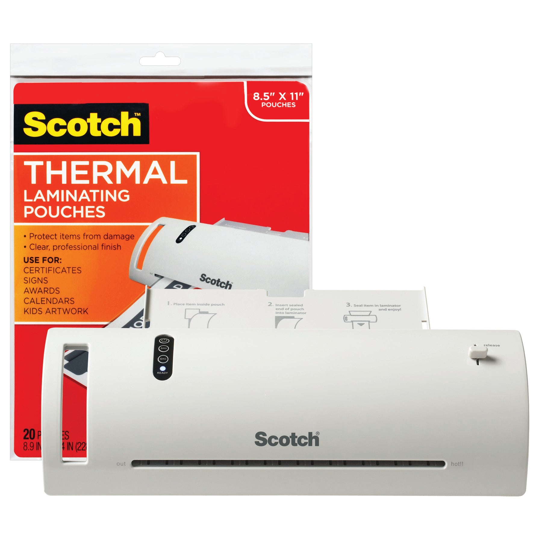 Thermal Laminator Value Pack, 9" W, with 20 Letter Size Pouches