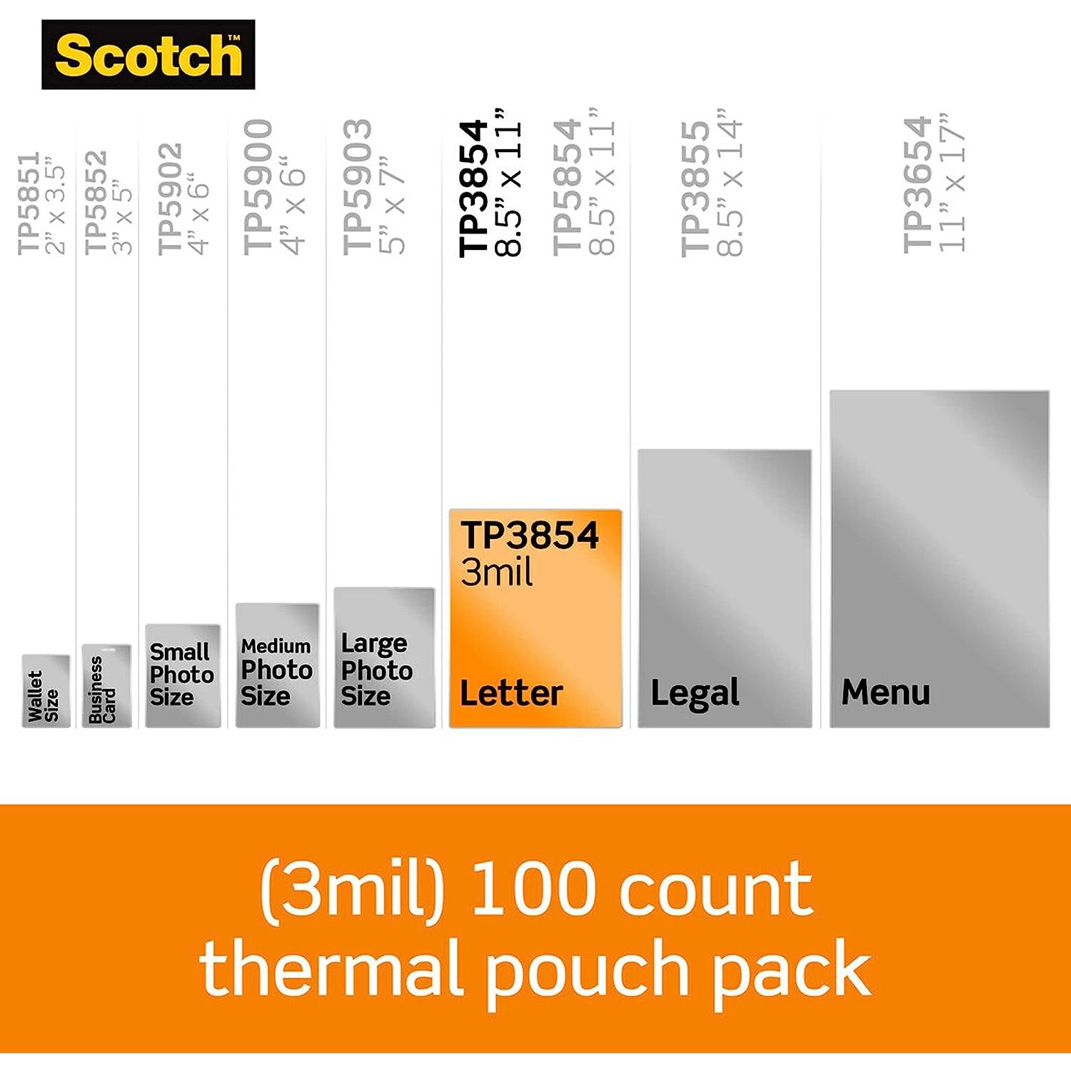 Thermal Laminating Pouches, 3 mil Size, Pack of 100