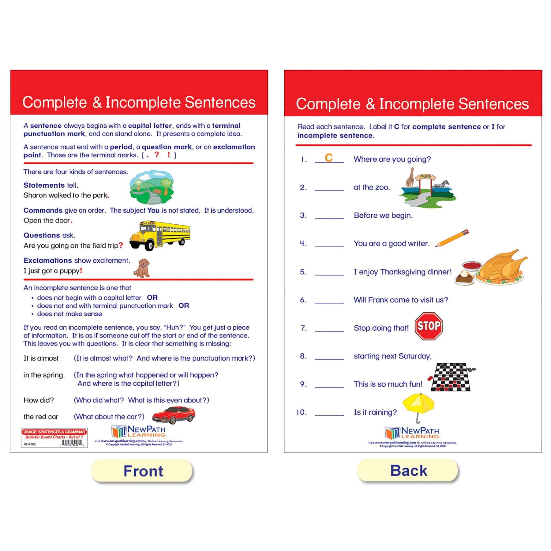 Usage: Sentences & Grammar Rules Bulletin Board Activity Chart Set - A1 School Supplies