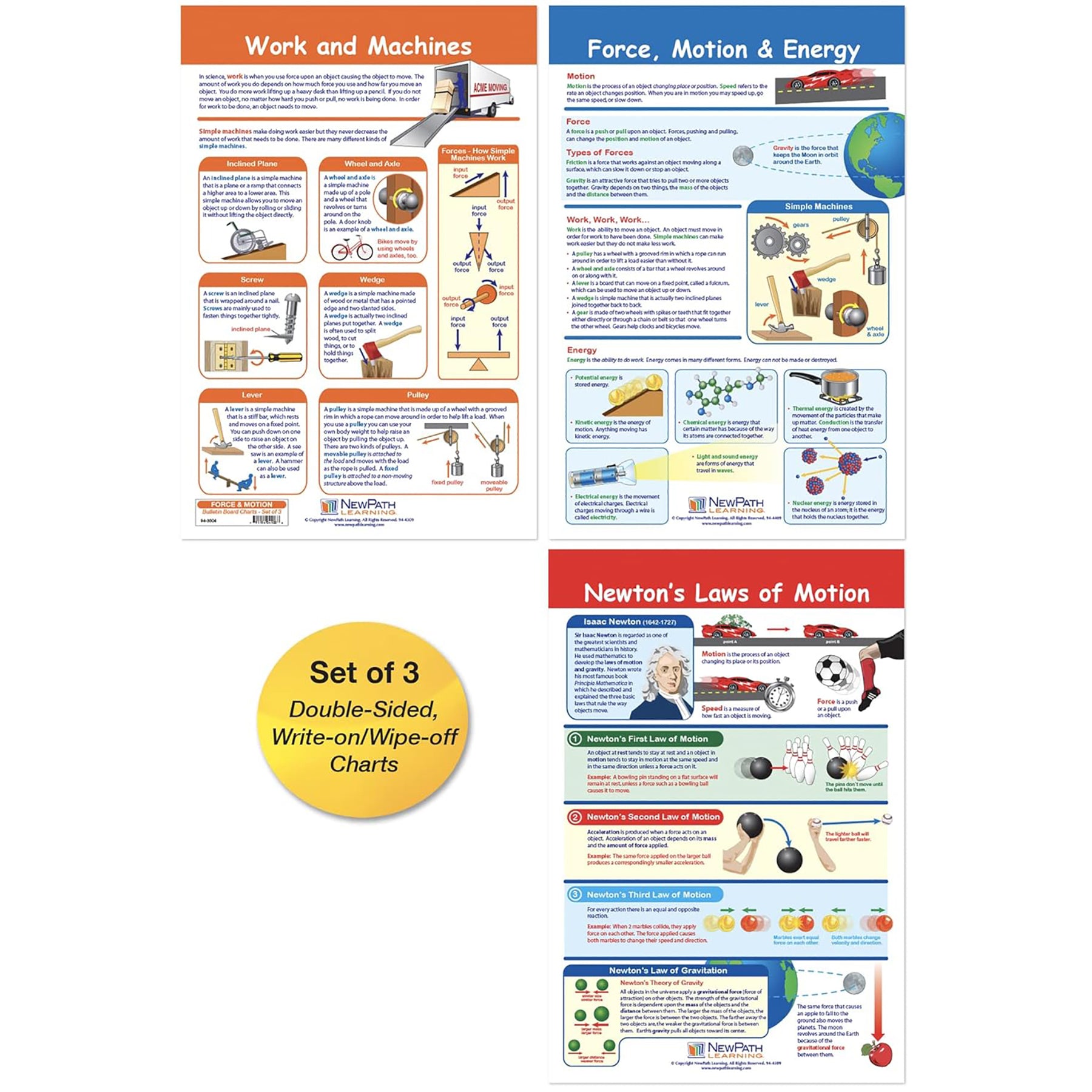 Force & Motion Bulletin Board Charts, Set of 3