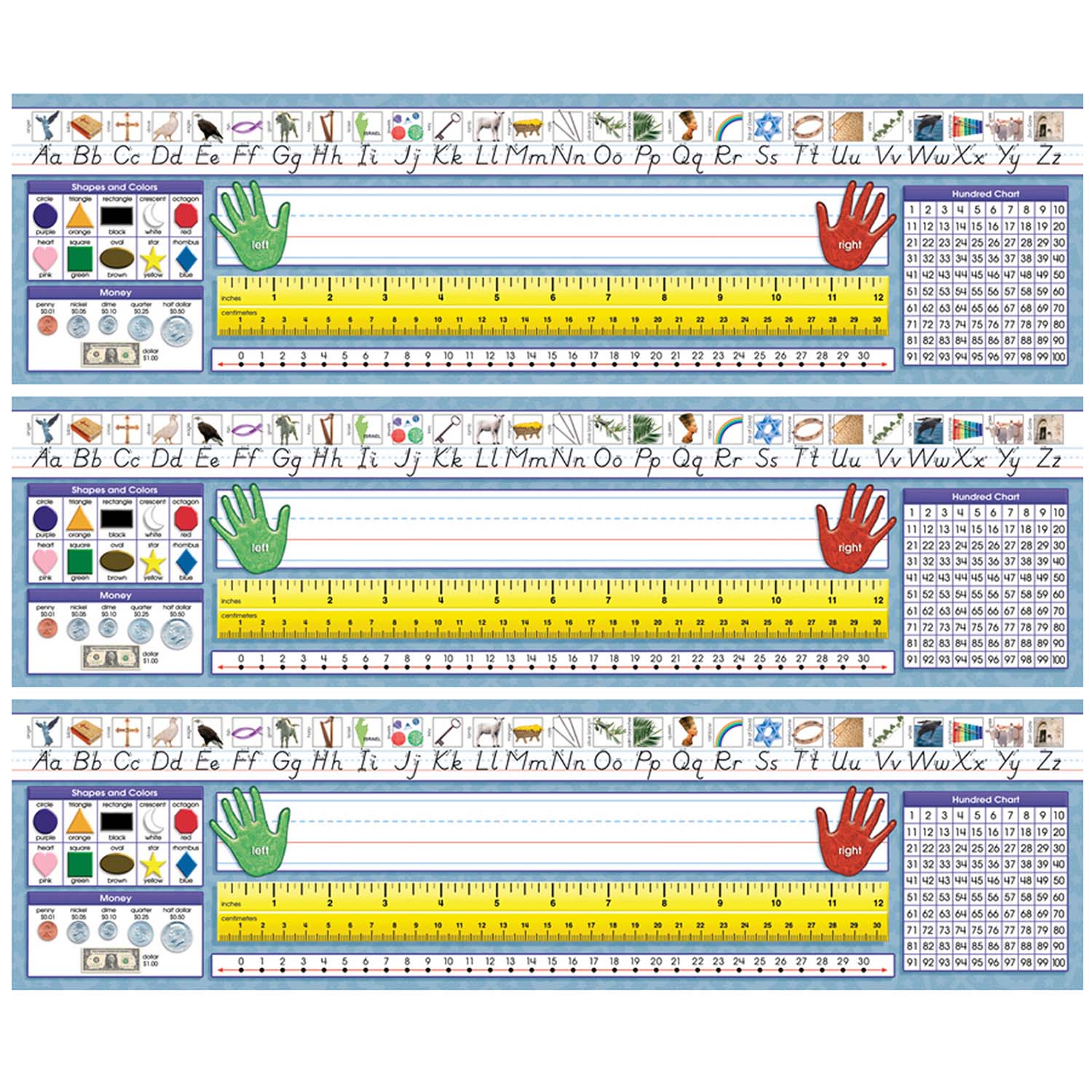 Traditional Manuscript Primary Desk Plates, 19" x 5", 36 Per Pack, 3 Packs