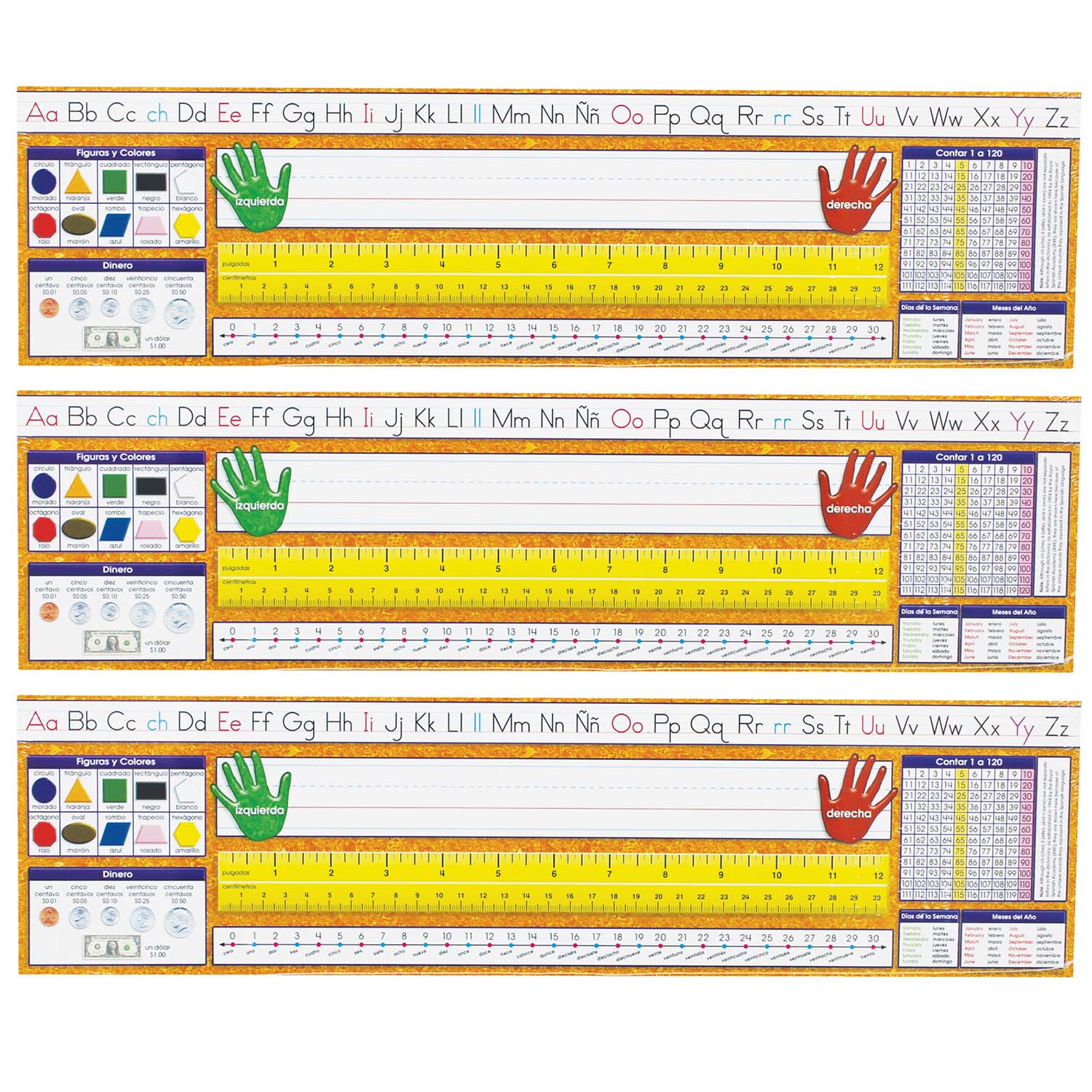 Traditional Manuscript Spanish Desk Plates, 19" x 5", 36 Per Pack, 3 Packs