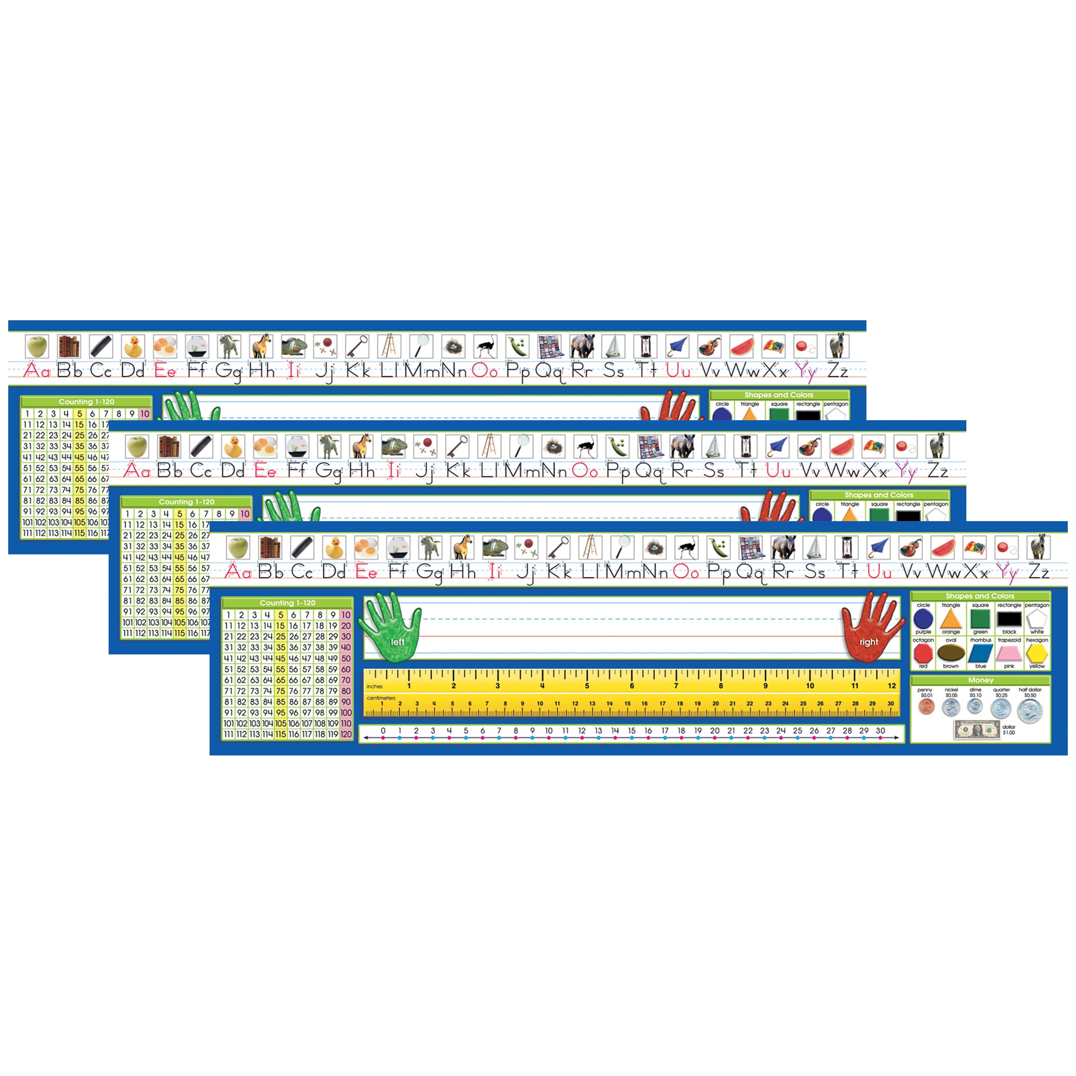 Primary Traditional Manuscript Counting 1-120 Desk Plates, 36 Per Pack, 3 Packs