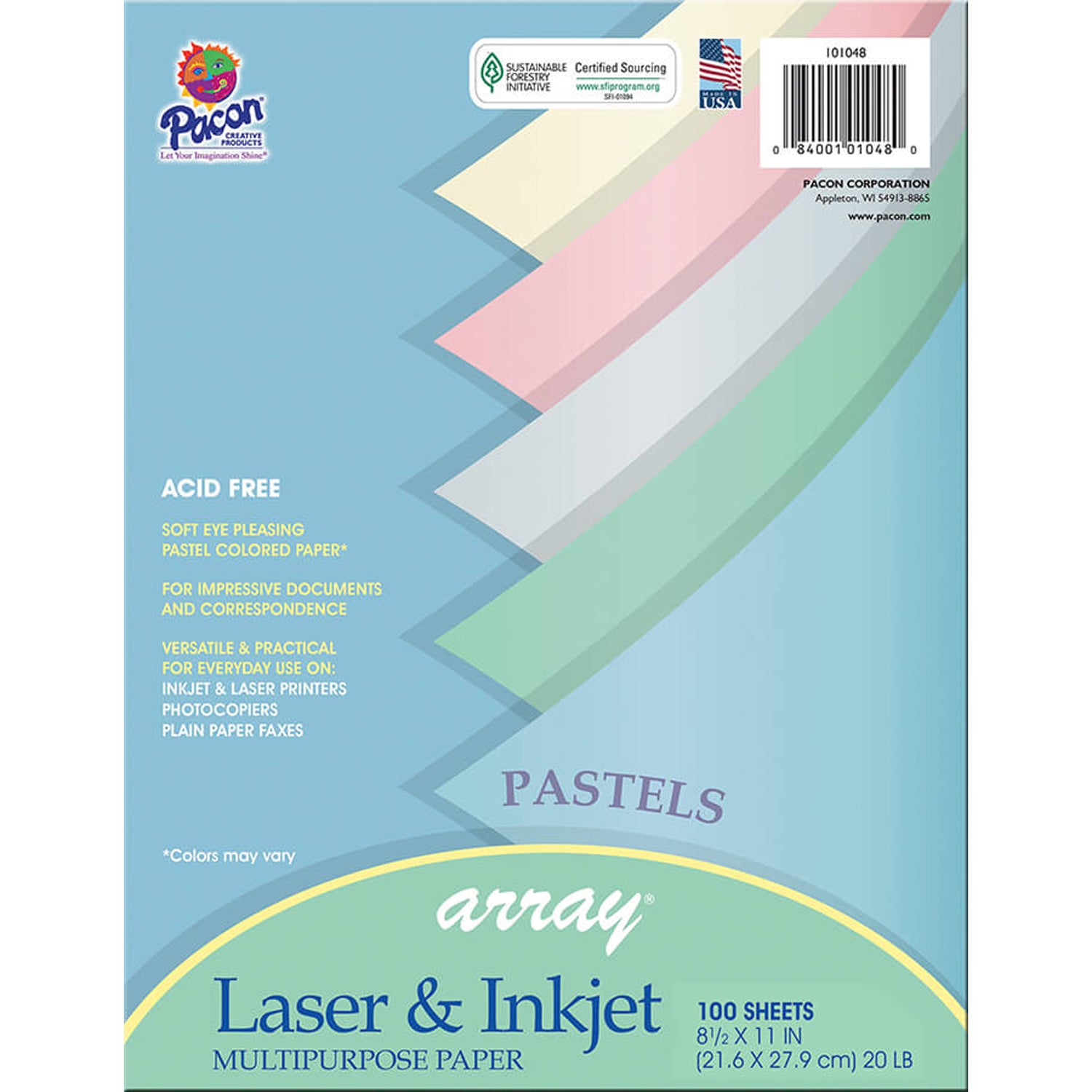 Pastel Multipurpose Paper Array, 8-1/2" x 11", 100 Sheets Per Pack, 3 Packs