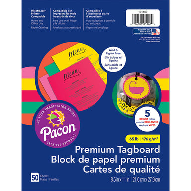 Premium Tagboard, 5 Assorted Bright Colors, 8-1/2" x 11", 50 Sheets Per Pack, 3 Packs - A1 School Supplies