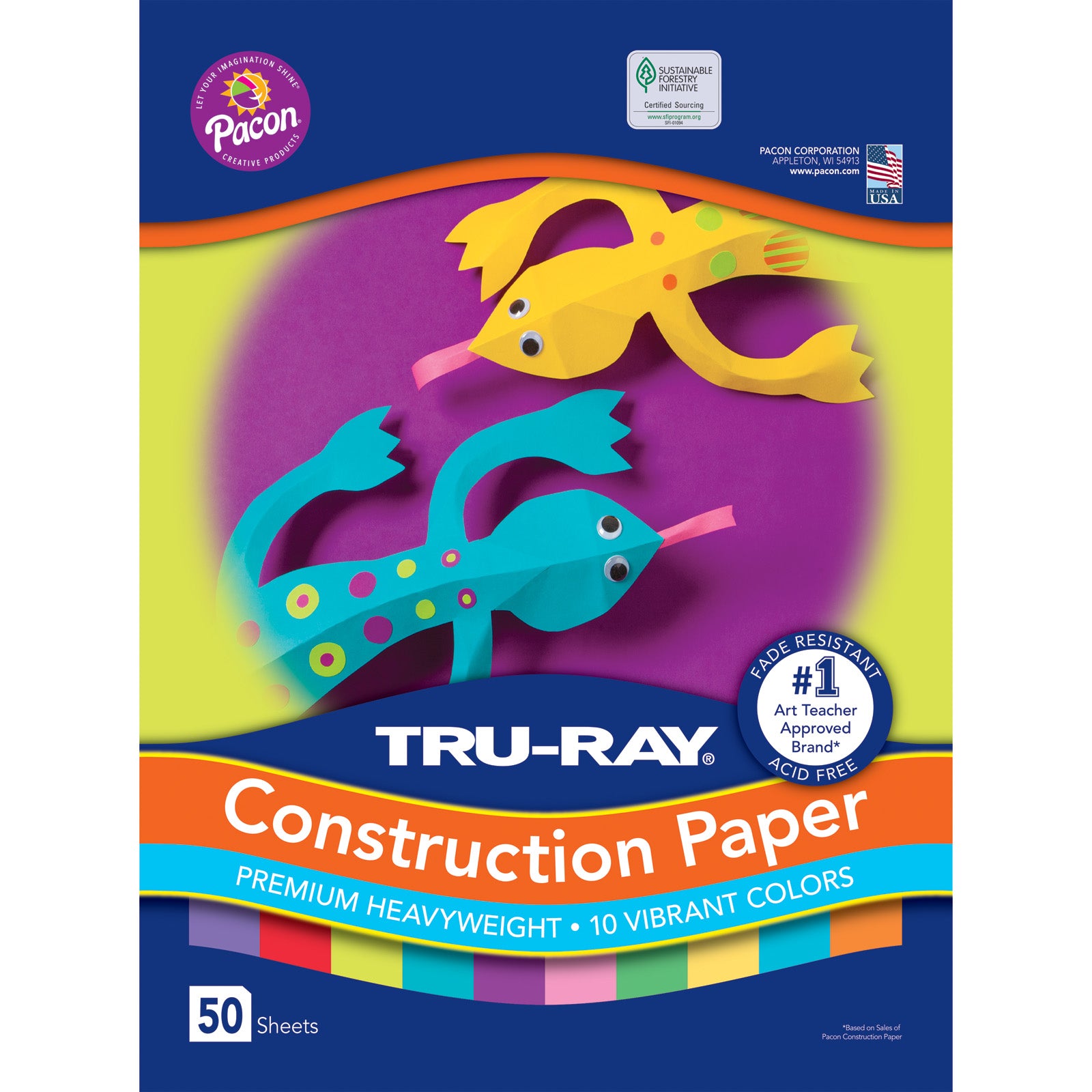 Construction Paper, 10 Vibrant Colors, 12" x 18", 50 Sheets Per Pack, 3 Packs