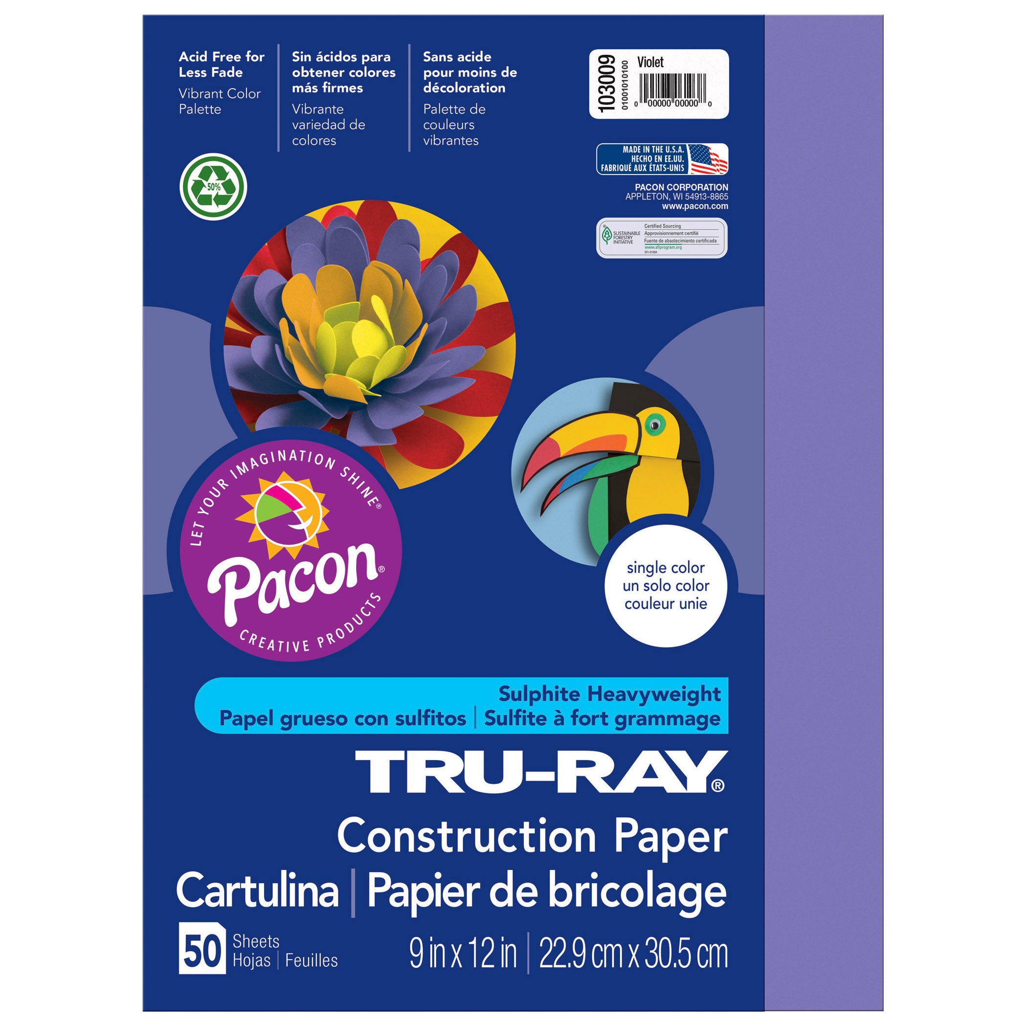 Construction Paper, Violet, 9" x 12", 50 Sheets Per Pack, 5 Packs