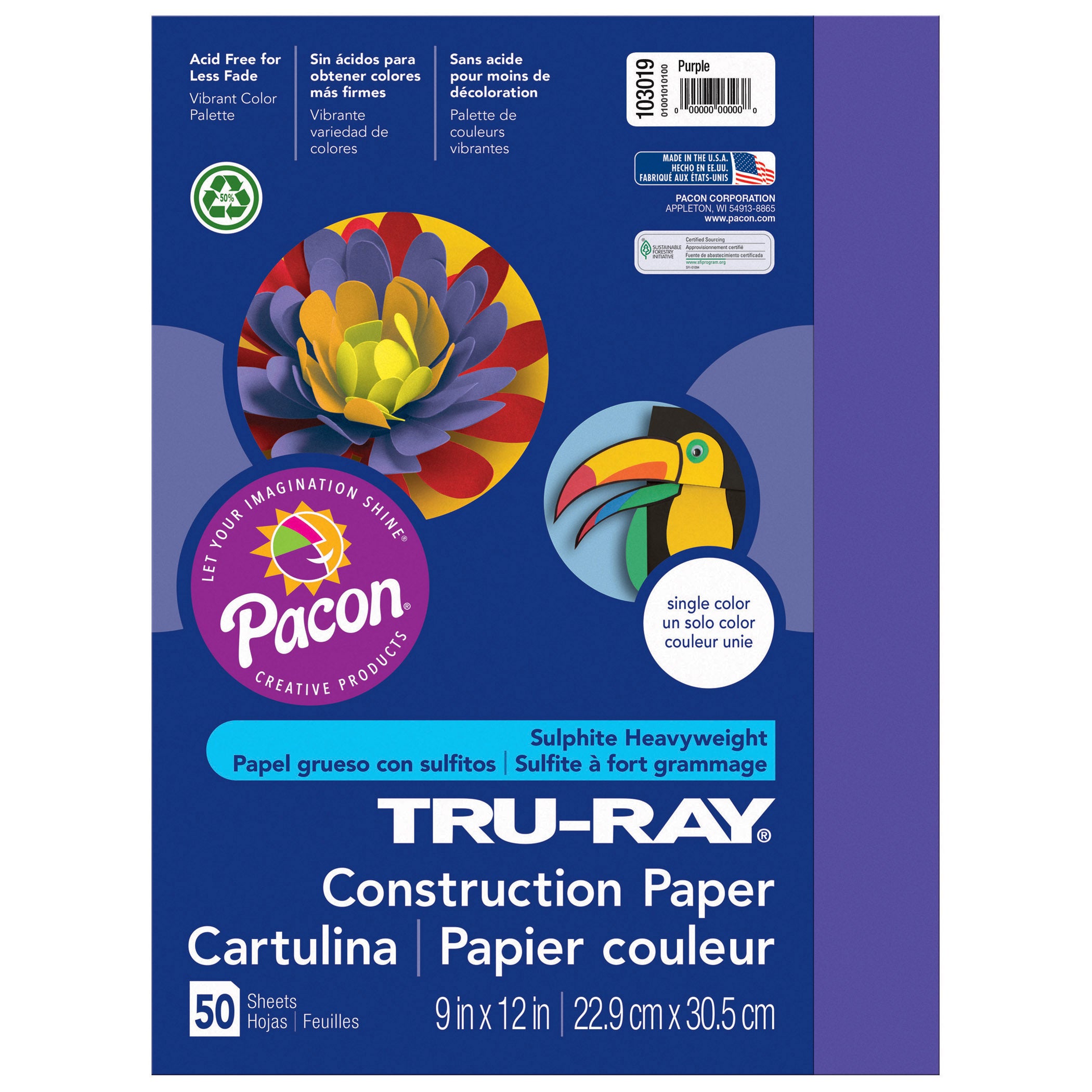 Construction Paper, Purple, 9" x 12", 50 Sheets Per Pack, 5 Packs