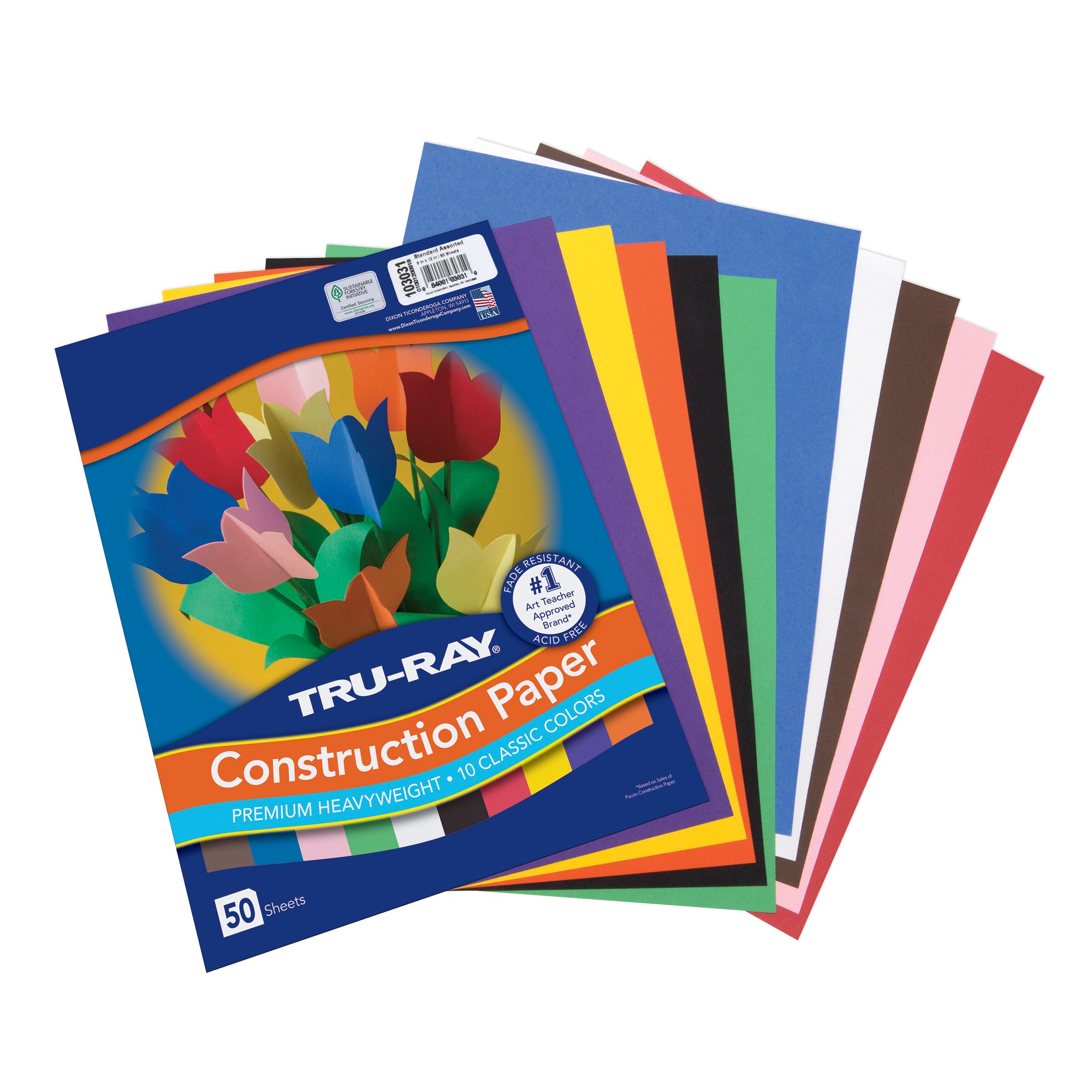 Construction Paper, Standard Assorted, 9" x 12", 50 Sheets Per Pack, 5 Packs - A1 School Supplies