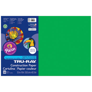 Construction Paper, Festive Green, 12" x 18", 50 Sheets Per Pack, 5 Packs - A1 School Supplies