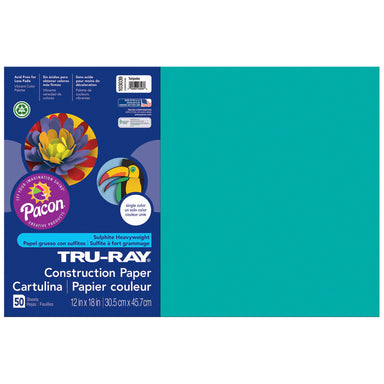 Construction Paper, Turquoise, 12" x 18", 50 Sheets Per Pack, 5 Packs - A1 School Supplies