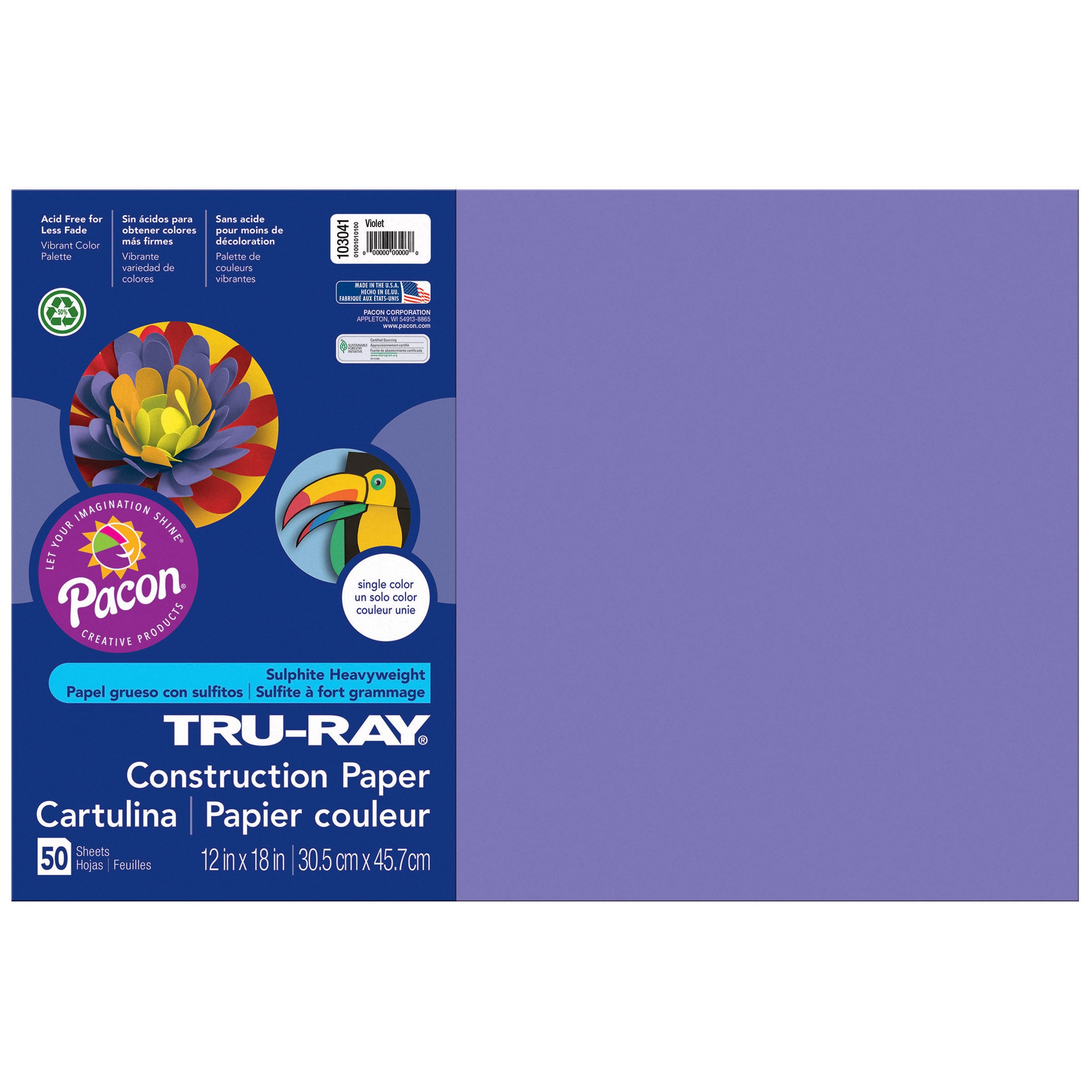 Construction Paper, Violet, 12" x 18", 50 Sheets Per Pack, 3 Packs