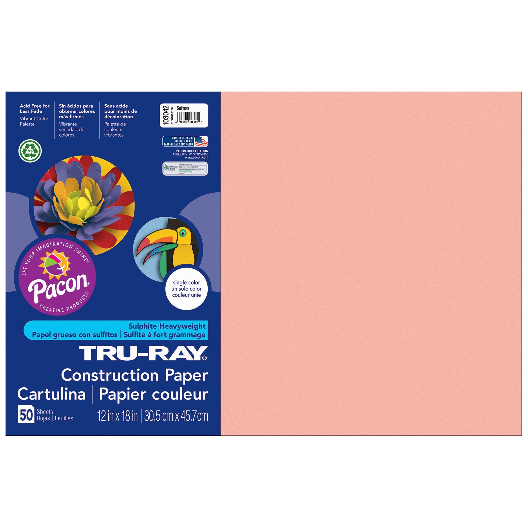 Construction Paper, Salmon, 12" x 18", 50 Sheets Per Pack, 5 Packs - A1 School Supplies