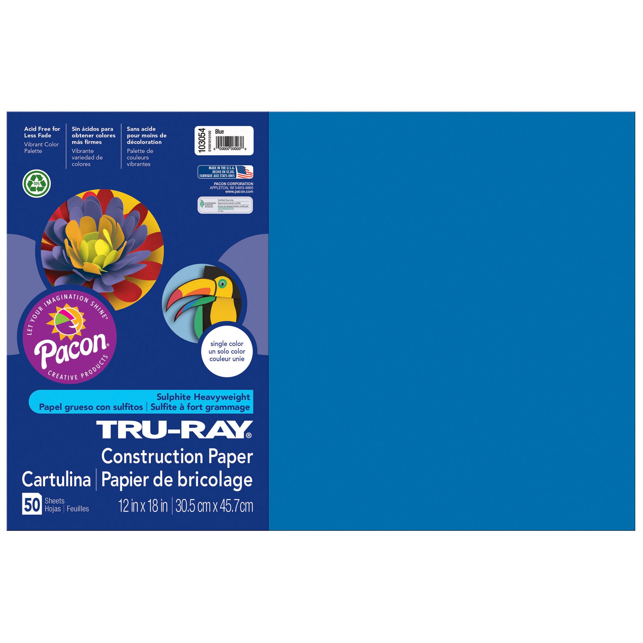 Construction Paper, Blue, 12" x 18", 50 Sheets Per Pack, 5 Packs