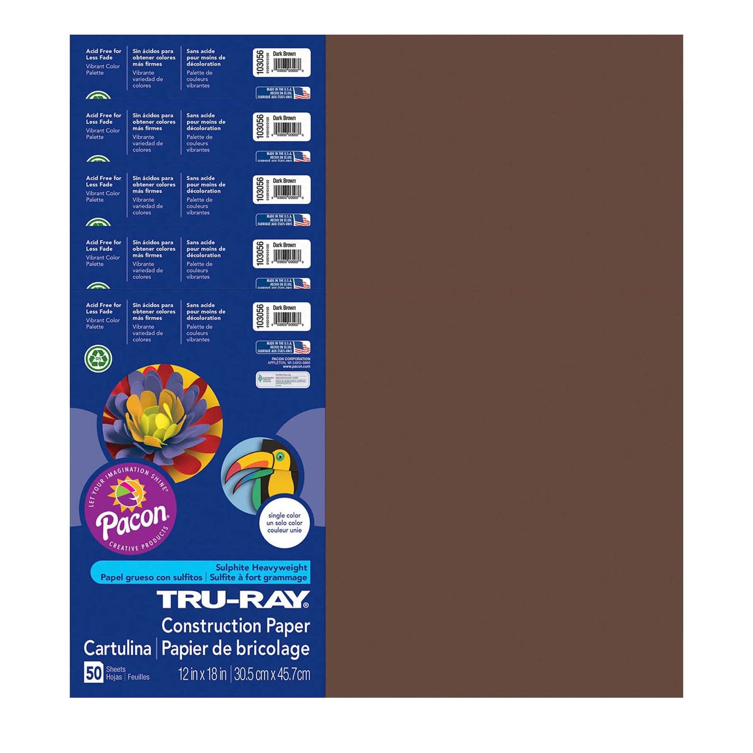 Construction Paper, Dark Brown, 12" x 18", 50 Sheets Per Pack, 5 Packs