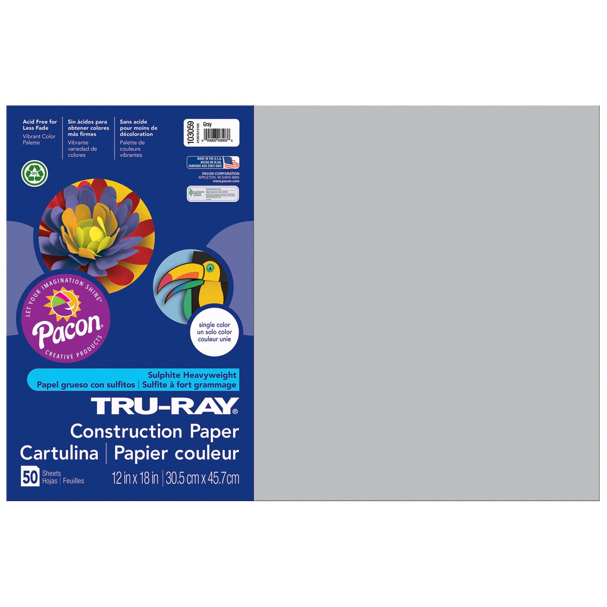 Construction Paper, Gray, 12" x 18", 50 Sheets Per Pack, 5 Packs - A1 School Supplies