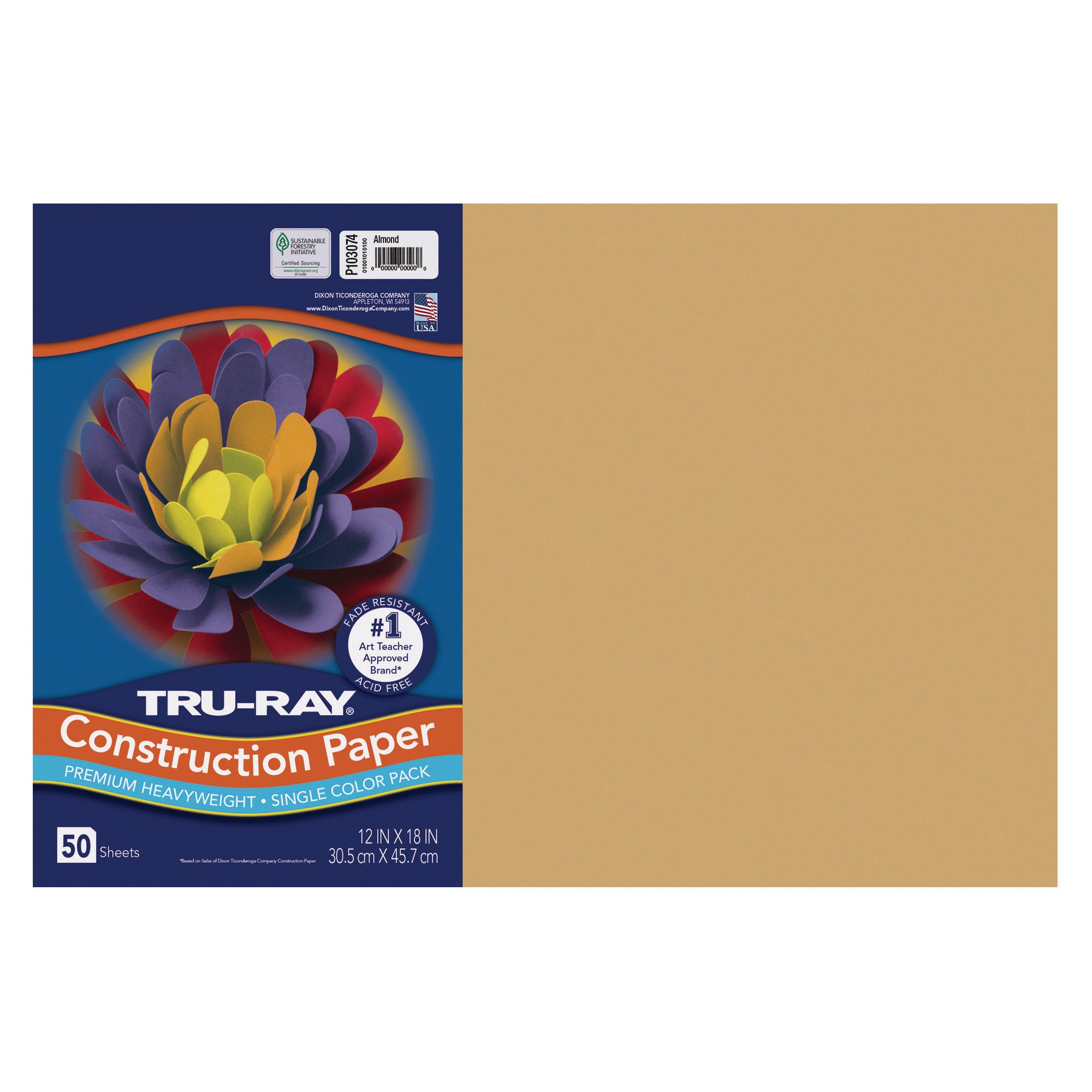 Fade-Resistant Construction Paper, Almond, 12" x 18", 50 Sheets Per Pack, 5 Packs