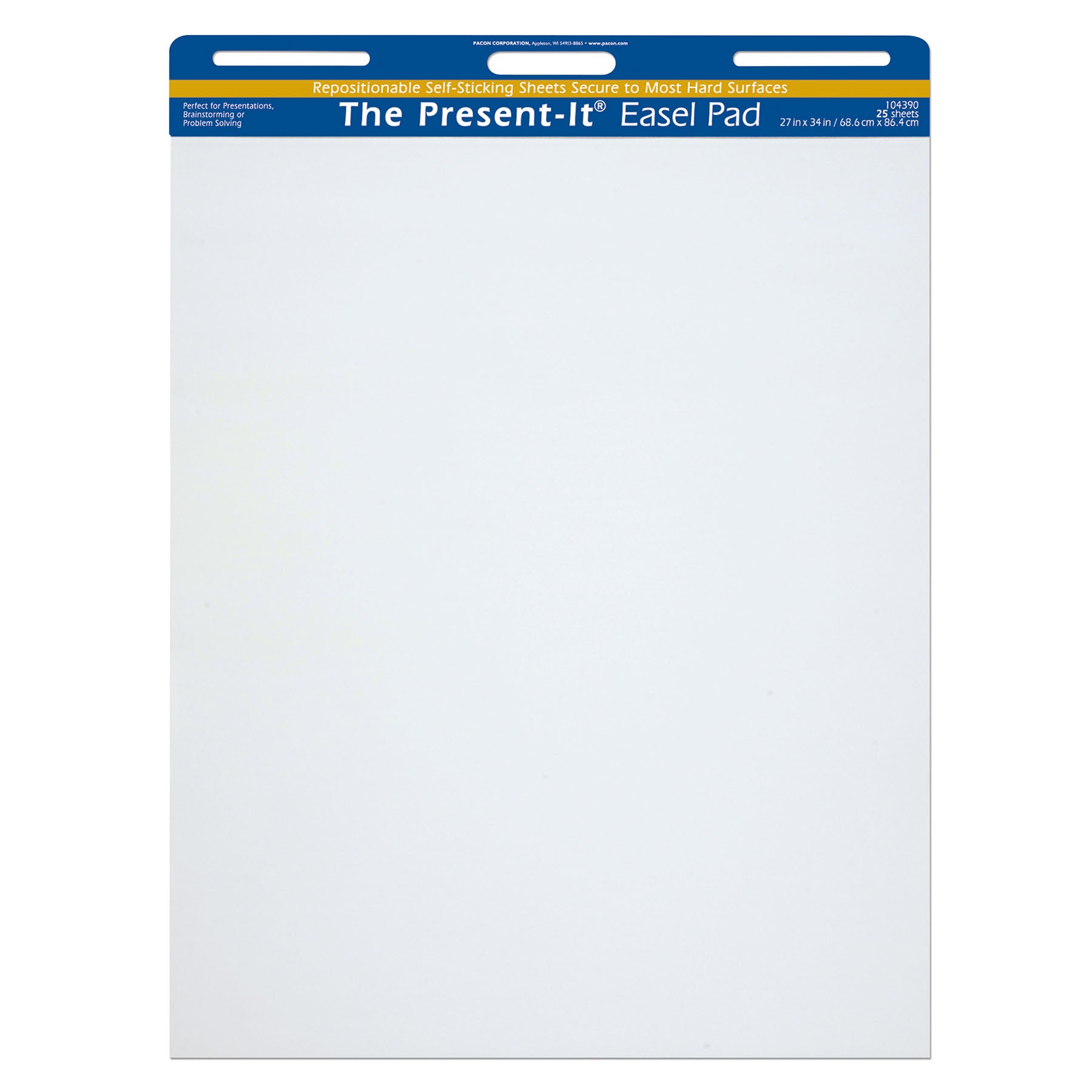 Easel Pad, Self-Adhesive, White, Unruled 27" x 34", 25 Sheets