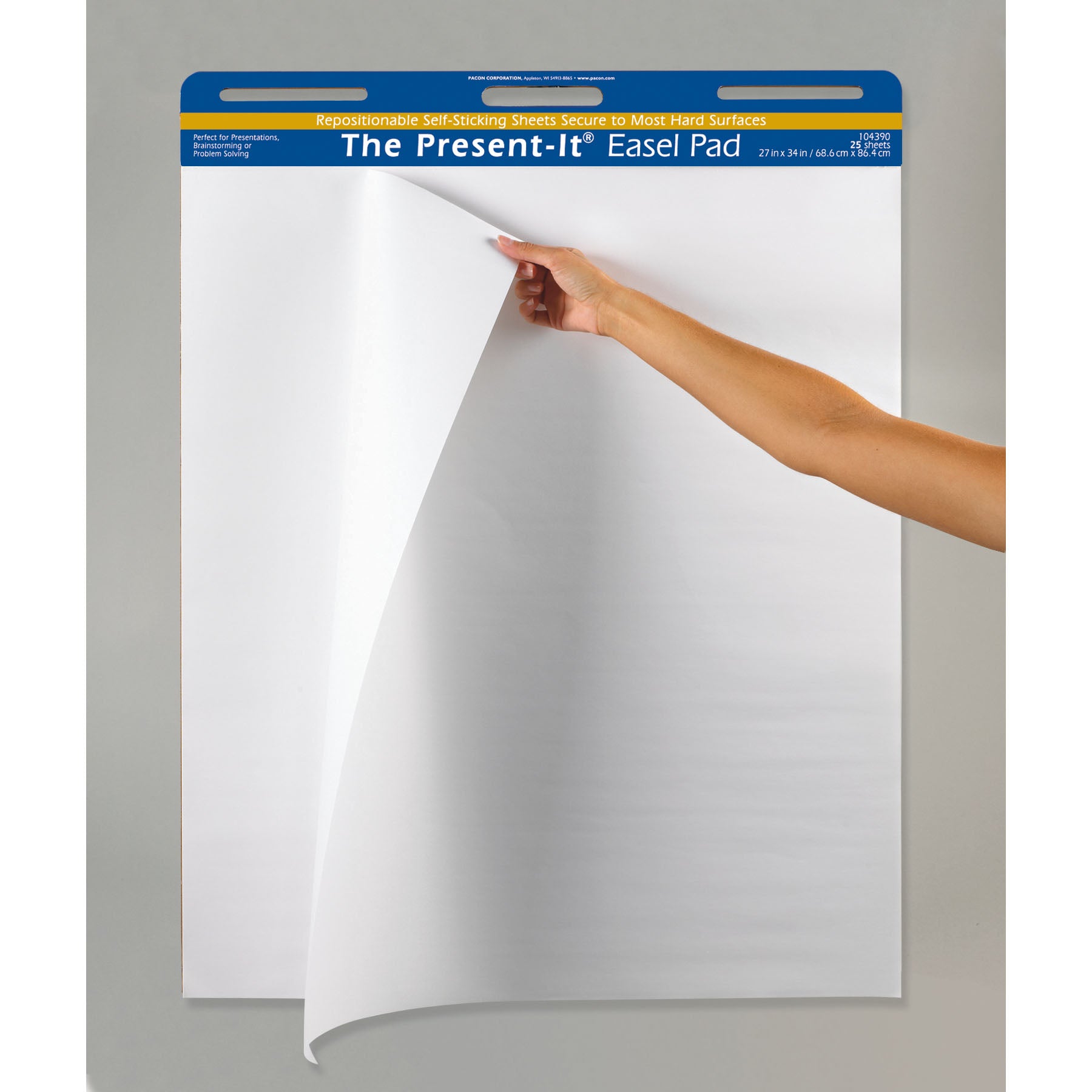 Easel Pad, Self-Adhesive, White, Unruled 27" x 34", 25 Sheets