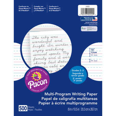 Multi-Program Handwriting Paper, 1/2" Ruled (Short Way), White, 10-1/2" x 8", 500 SheetsPer Pack, 2 Packs - A1 School Supplies