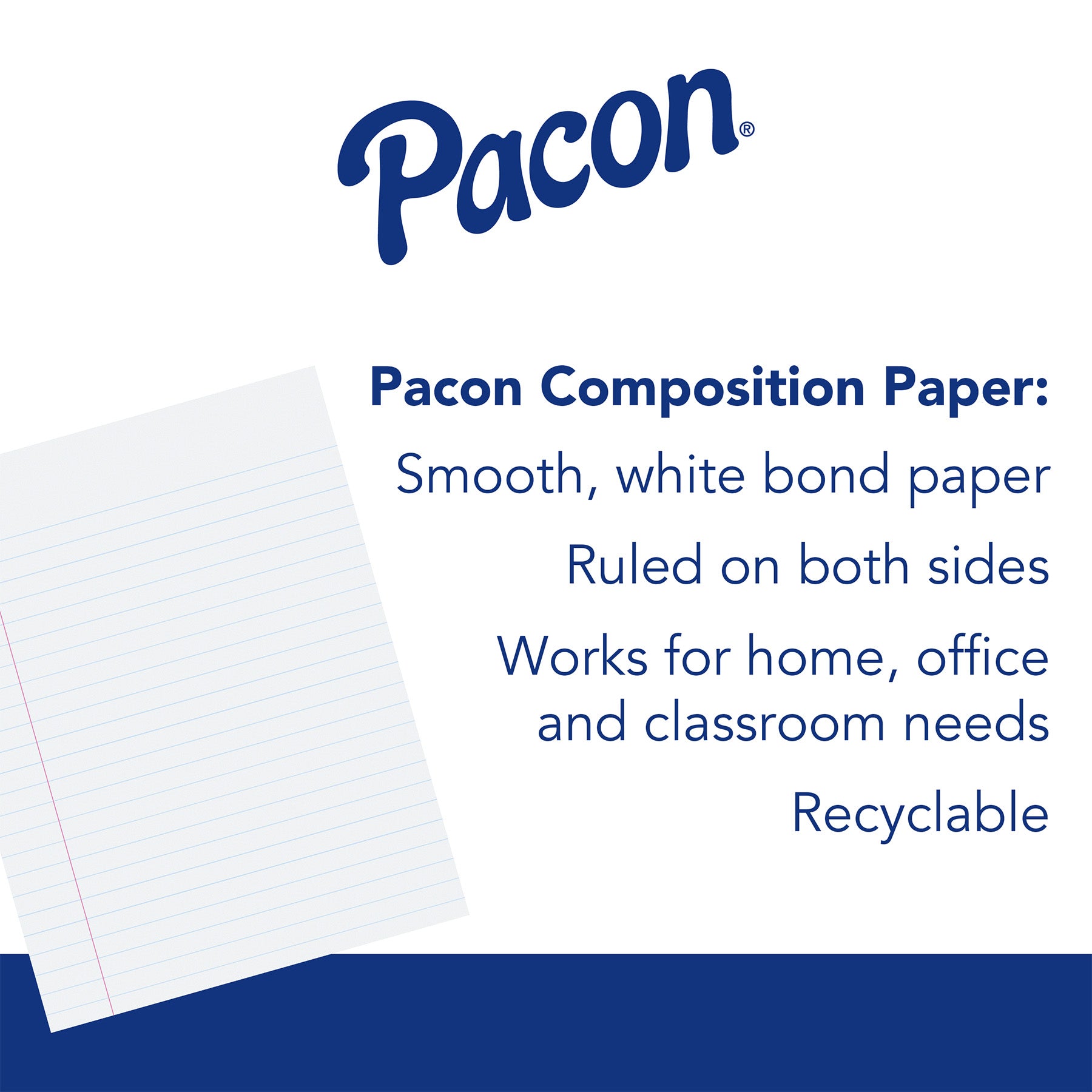 Composition Paper, White, Red Margin, 3/8" Ruled 8" x 10-1/2", 500 Sheets Per Pack, 2 Packs