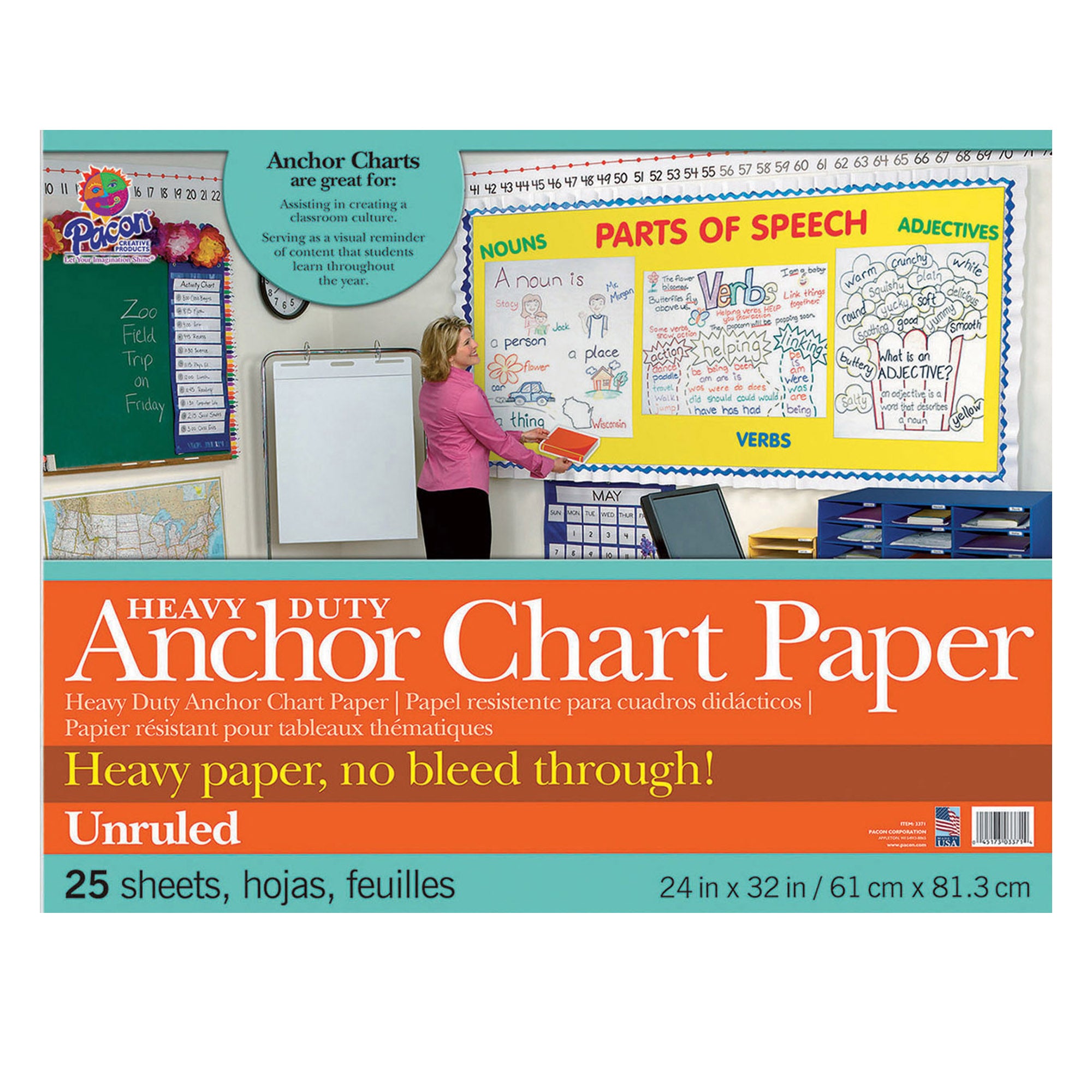 Heavy Duty Anchor Chart Paper, Non-Adhesive, White, Unruled 24" x 32", 25 Sheets - A1 School Supplies