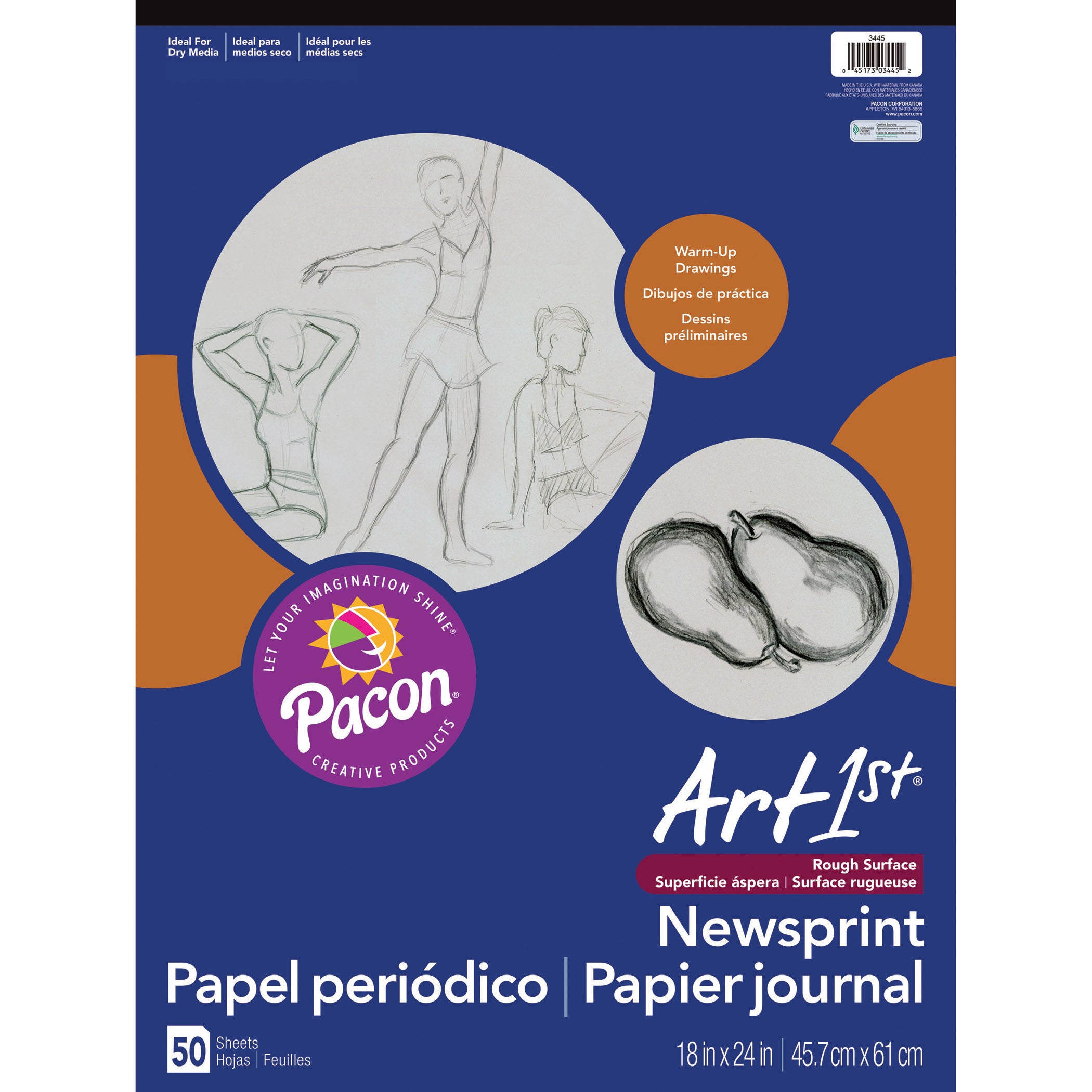 Newsprint Pad, White, 18" x 24", 50 Sheets, Pack of 2