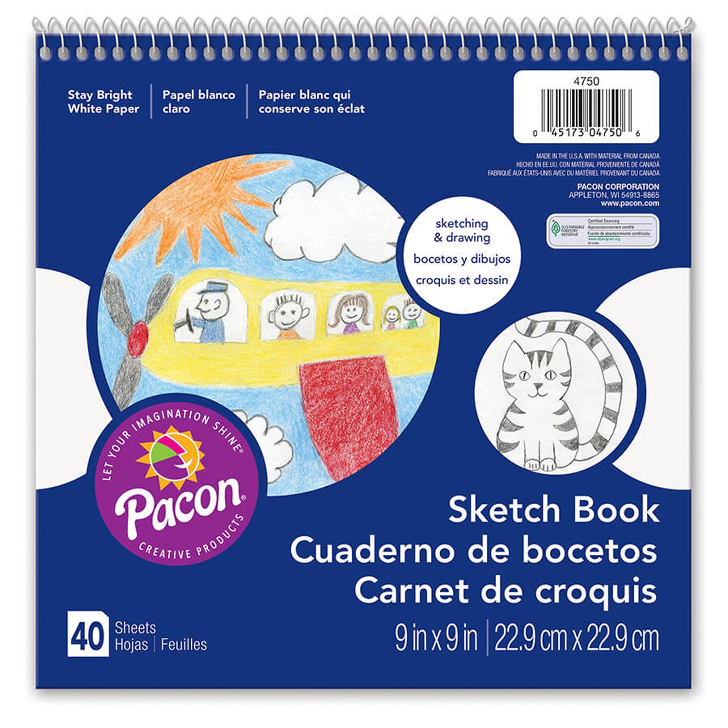 Sketch Book, White, 9" x 9", 40 Sheets, Pack of 6