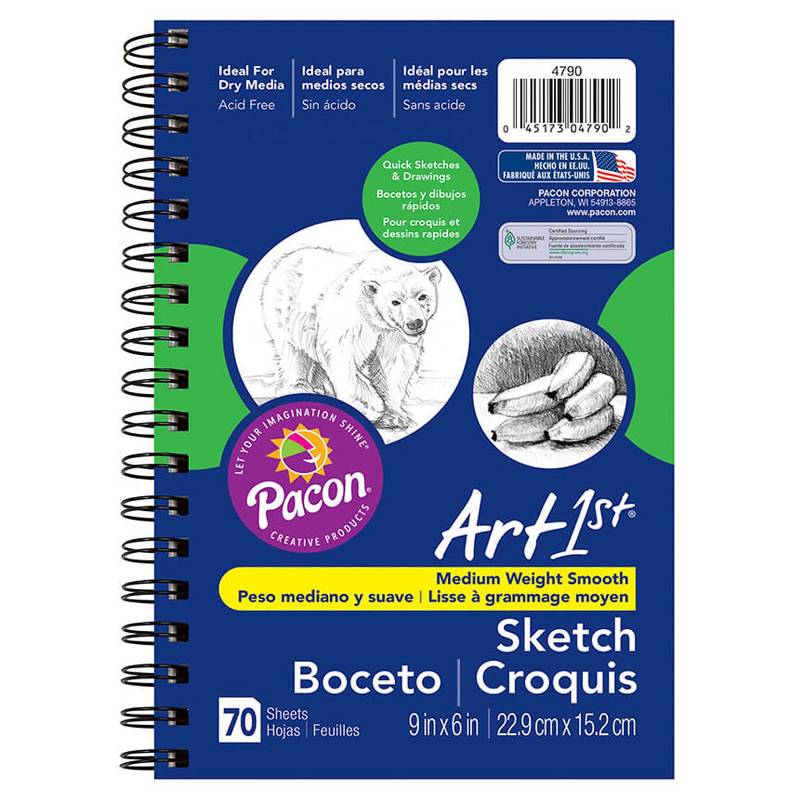 Sketch Diary, Standard Weight, 9" x 6", 70 Sheets, Pack of 3