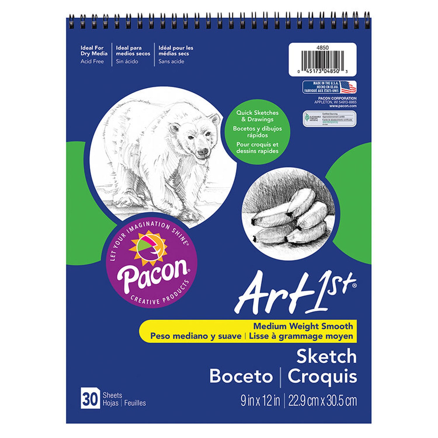 Sketch Book, Standard Weight, 9" x 12", 30 Sheets Per Book, 3 Books - A1 School Supplies