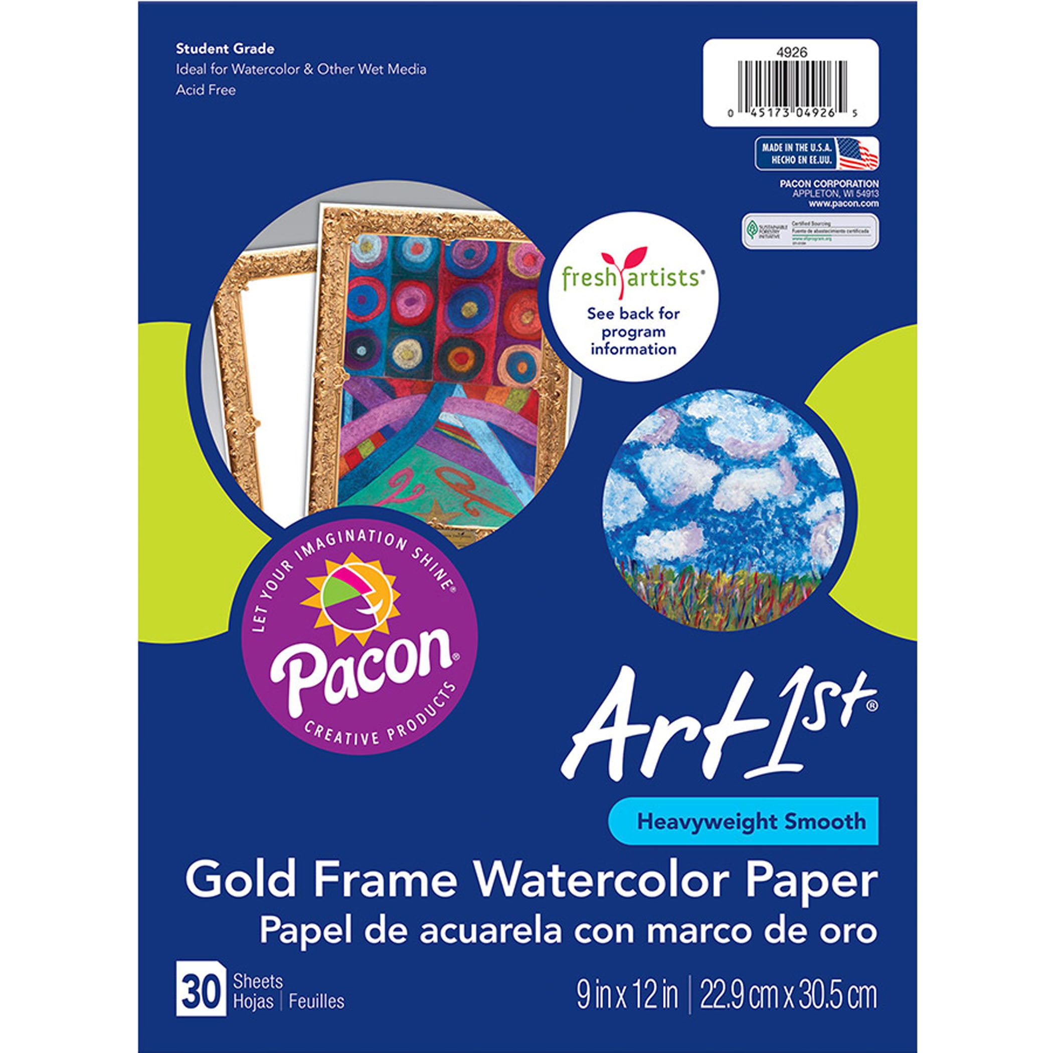 Watercolor Paper, Gold Frame, 9" x 12", 30 Sheets Per Pack, 3 Packs - A1 School Supplies