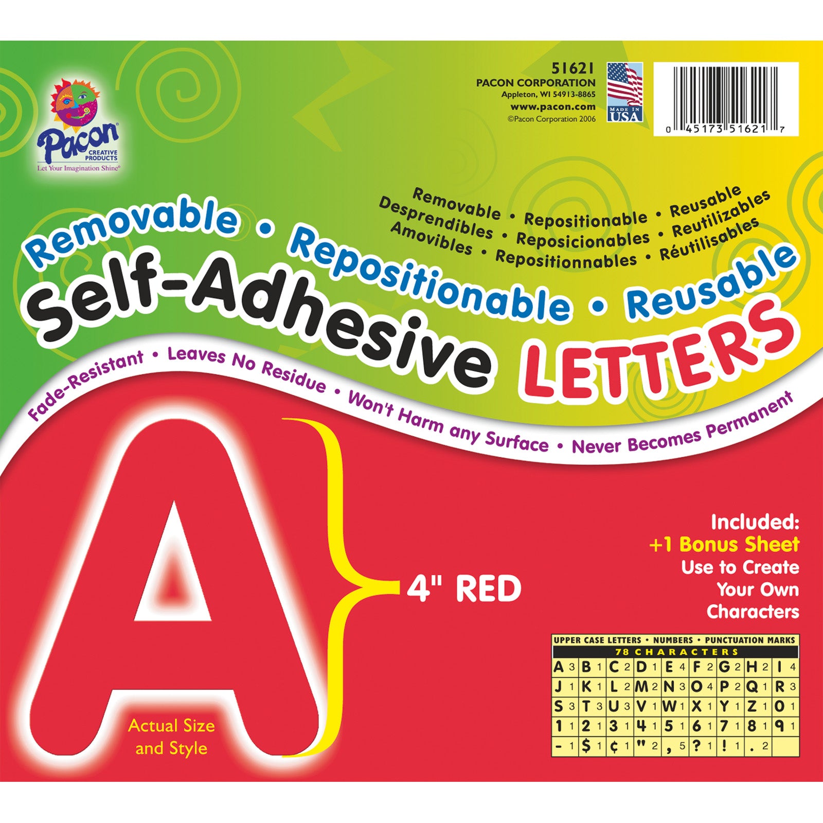 Self-Adhesive Letters, Red, Puffy Font, 4", 78 Characters Per Pack, 2 Packs